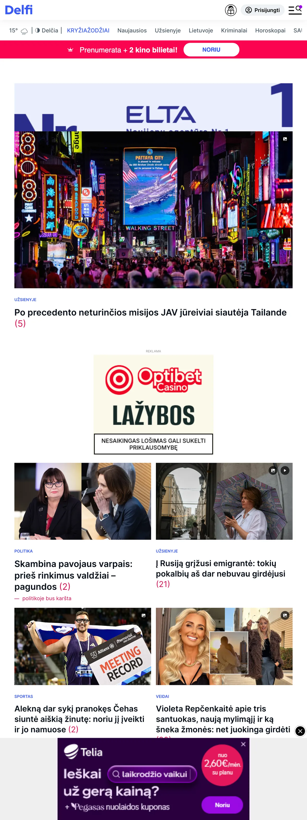 Screenshot of the Delfi front page