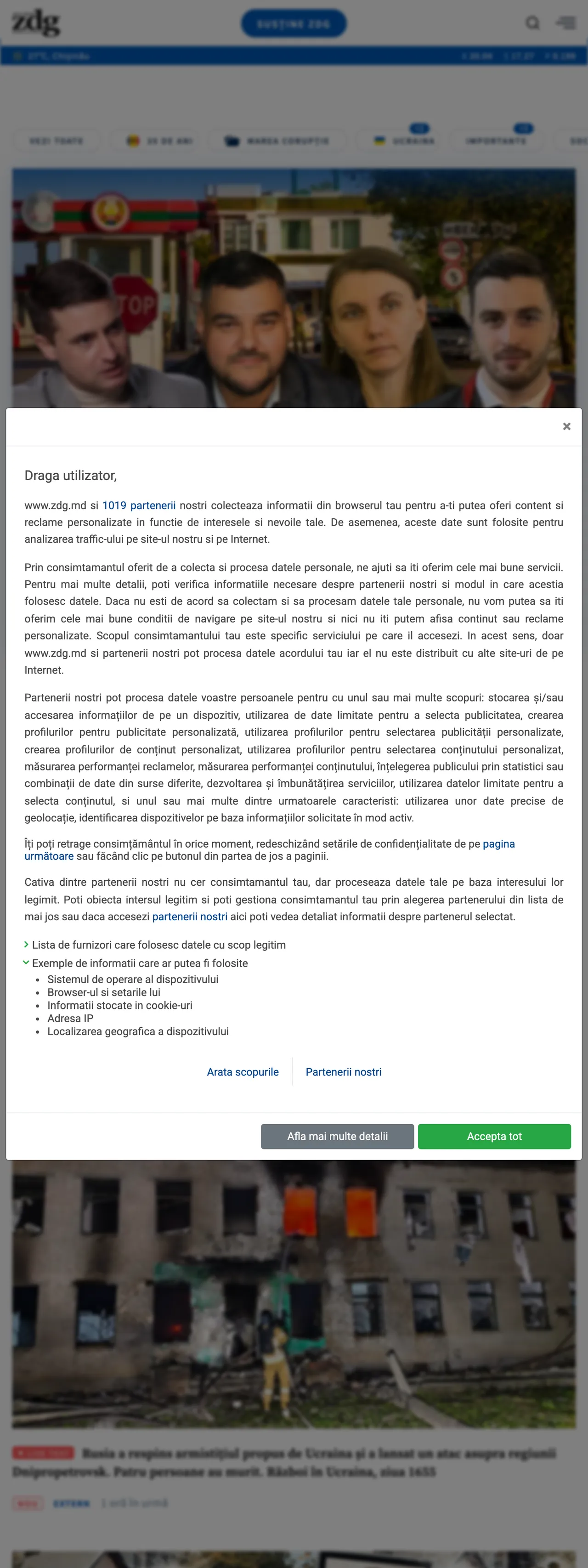 Screenshot of the Ziarul de Gardă front page