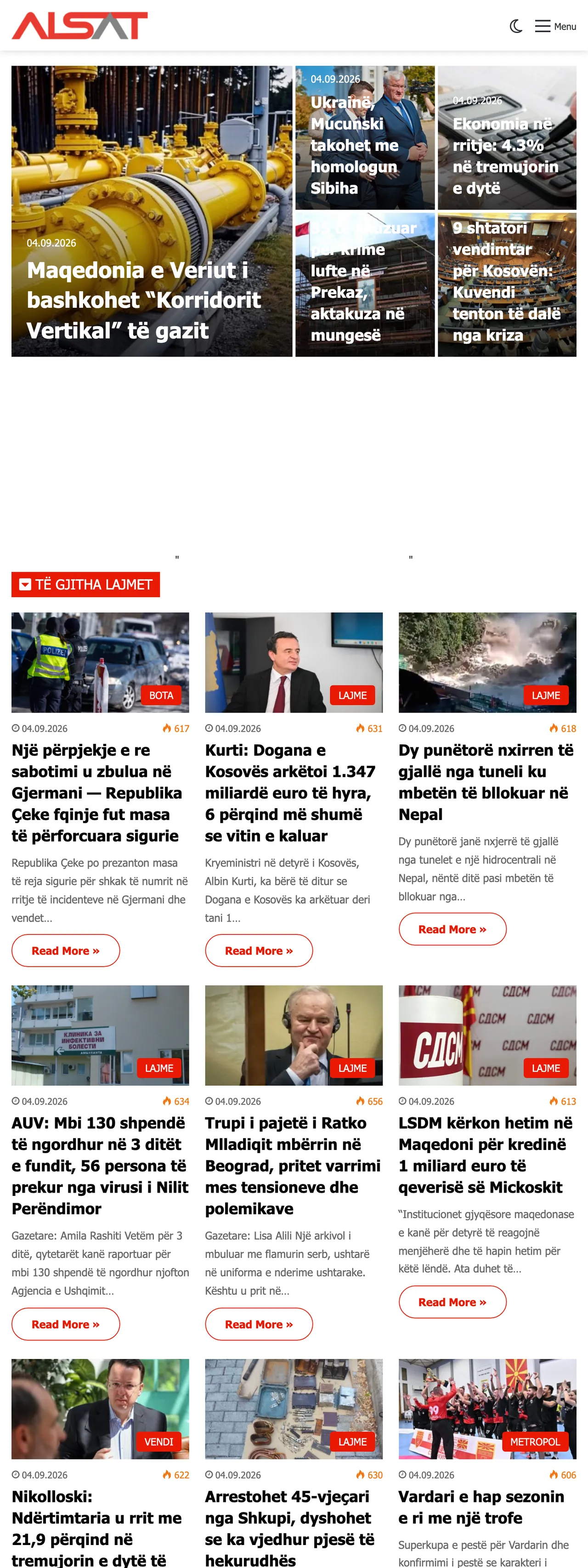 Screenshot of the ALSAT front page