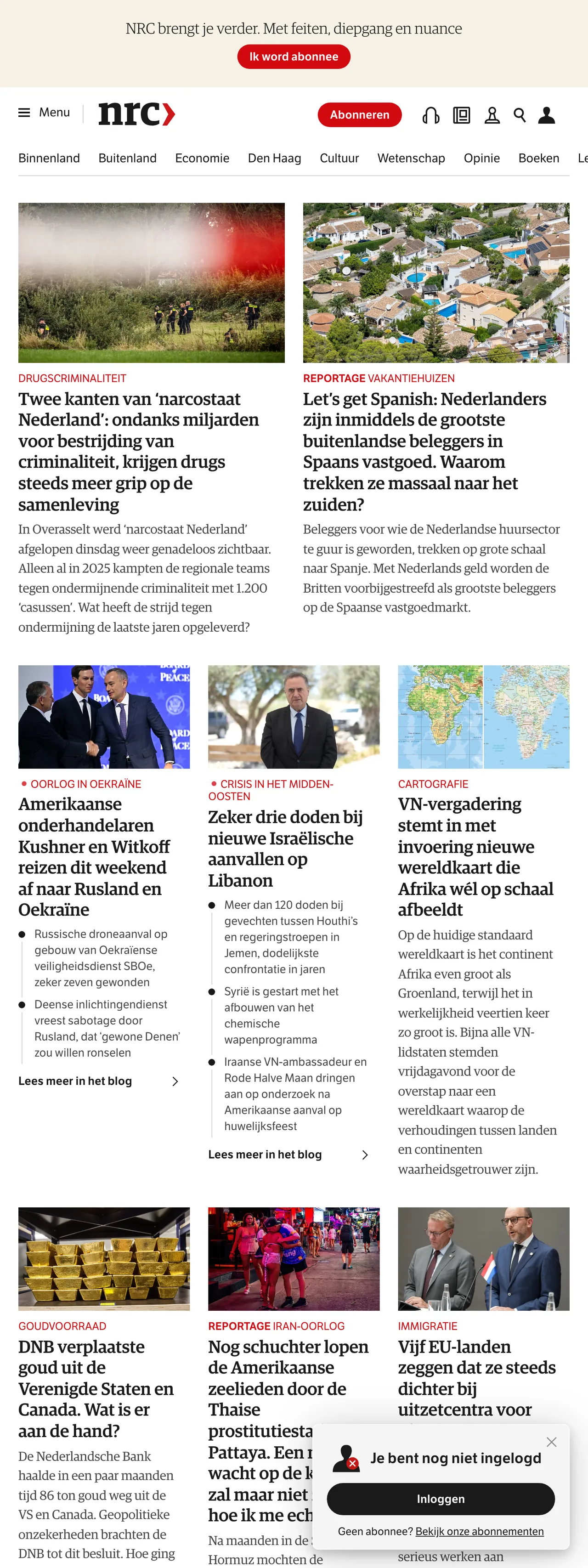 Screenshot of the NRC front page