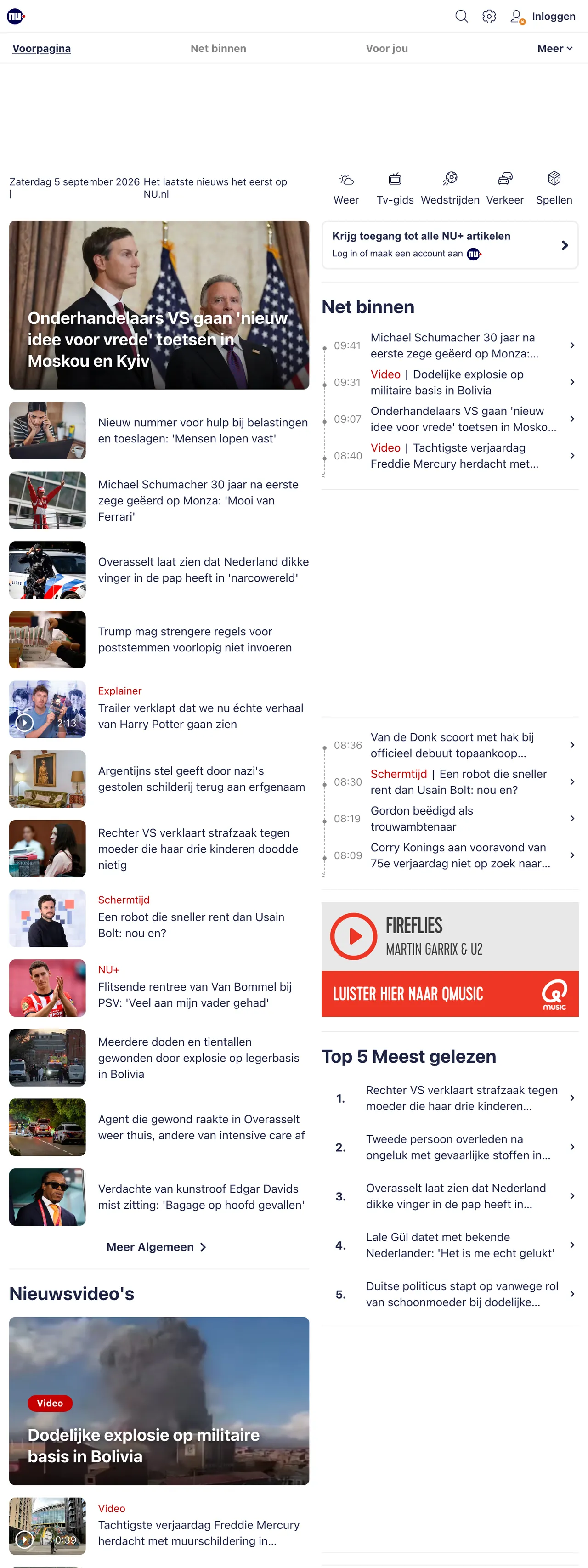 Screenshot of the NU.nl front page