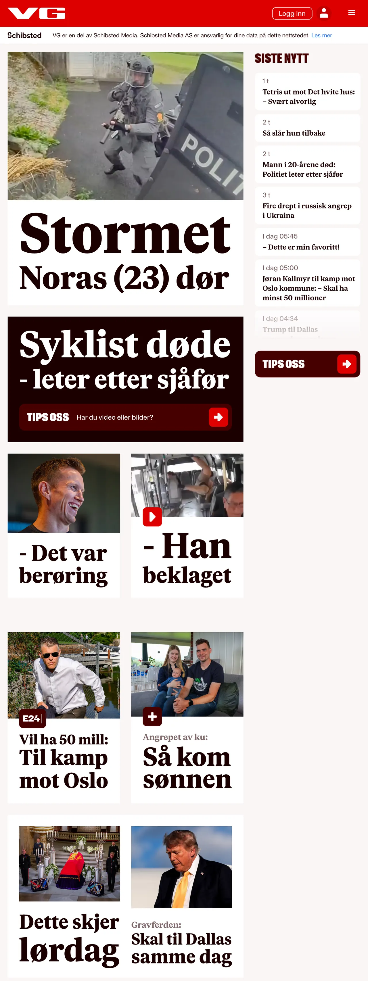 Screenshot of the VG front page