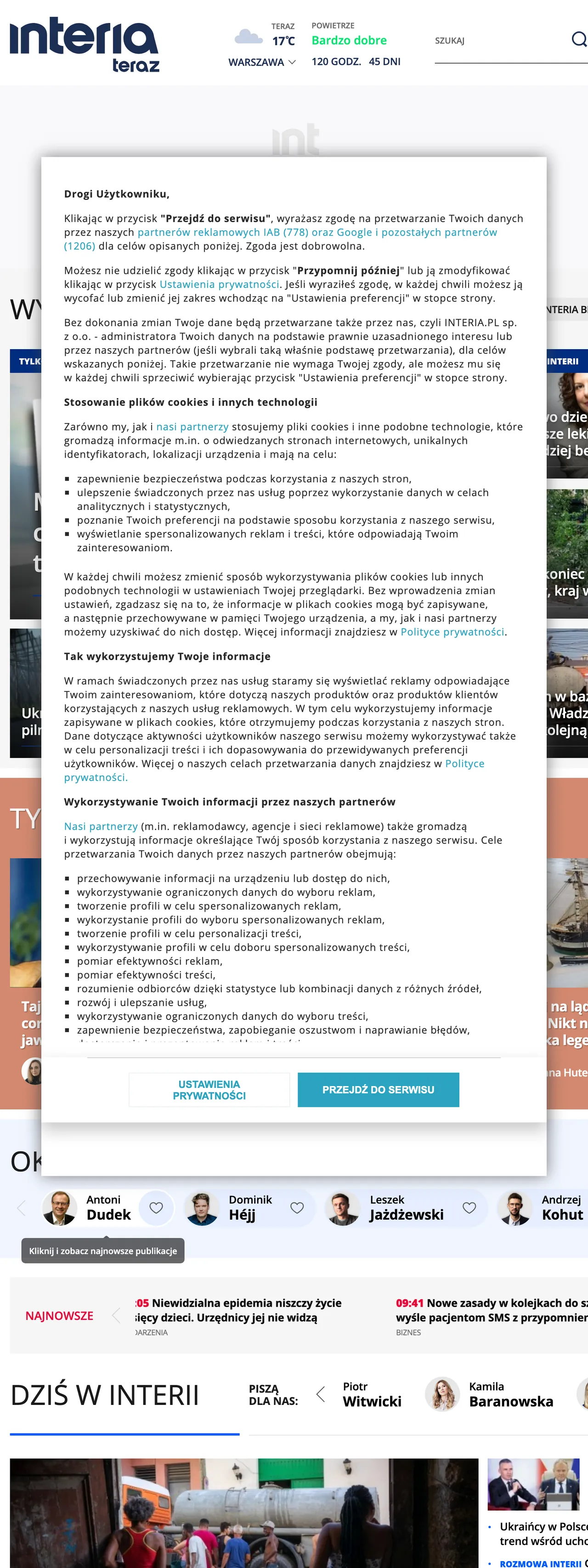 Screenshot of the Interia front page