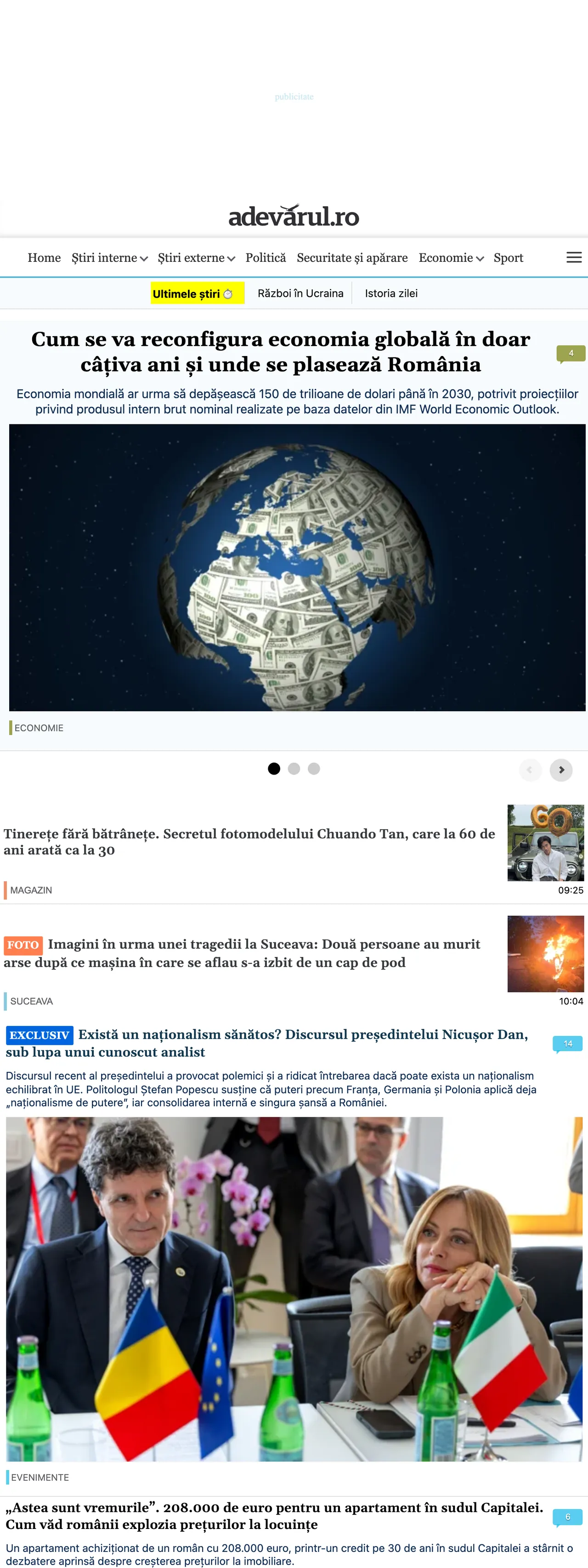 Screenshot of the Adevărul front page