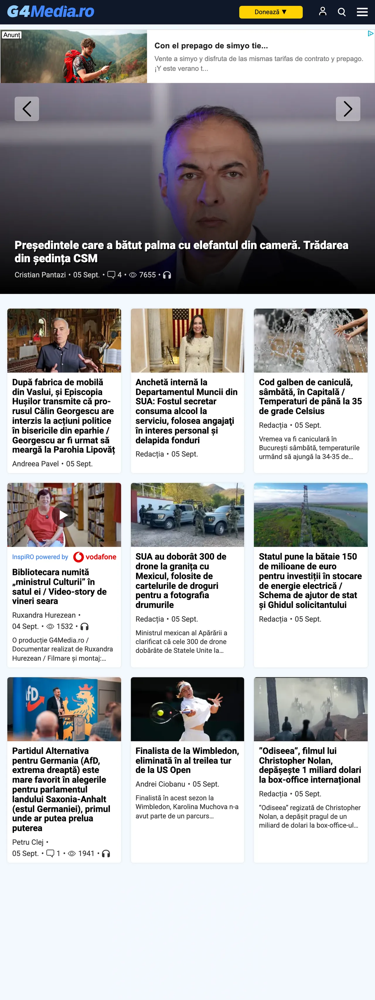 Screenshot of the G4Media front page