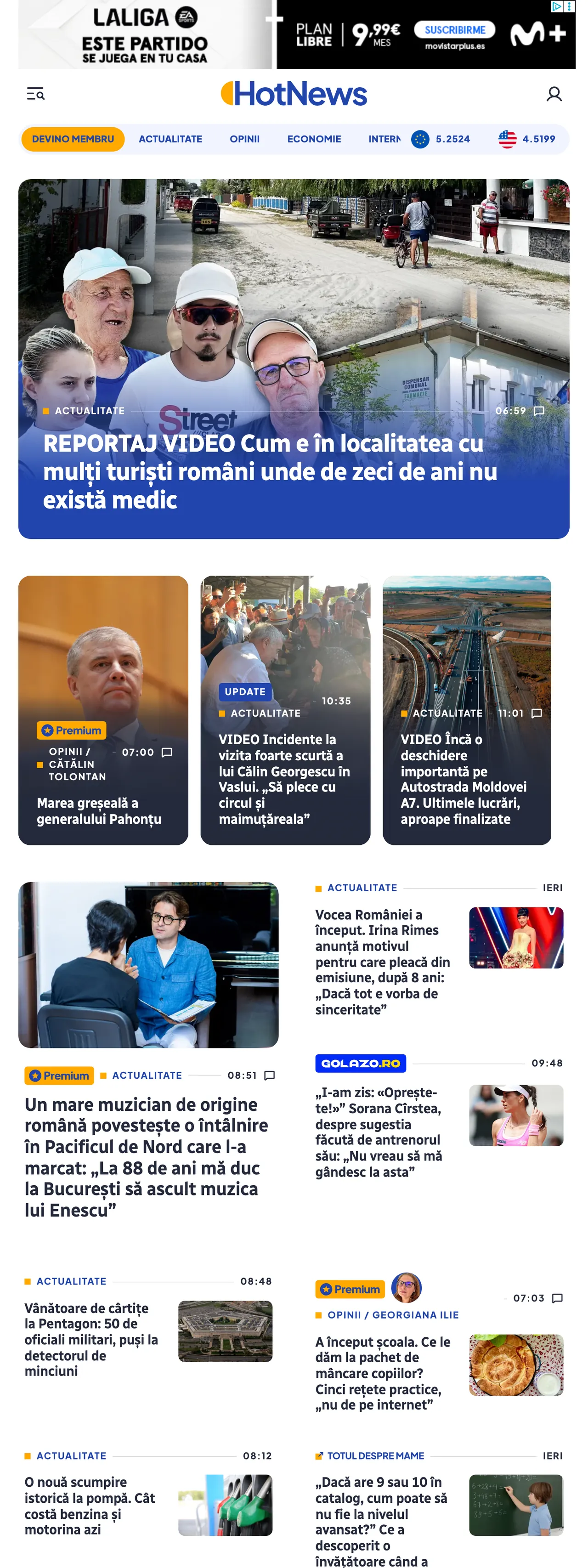 Screenshot of the HotNews.ro front page
