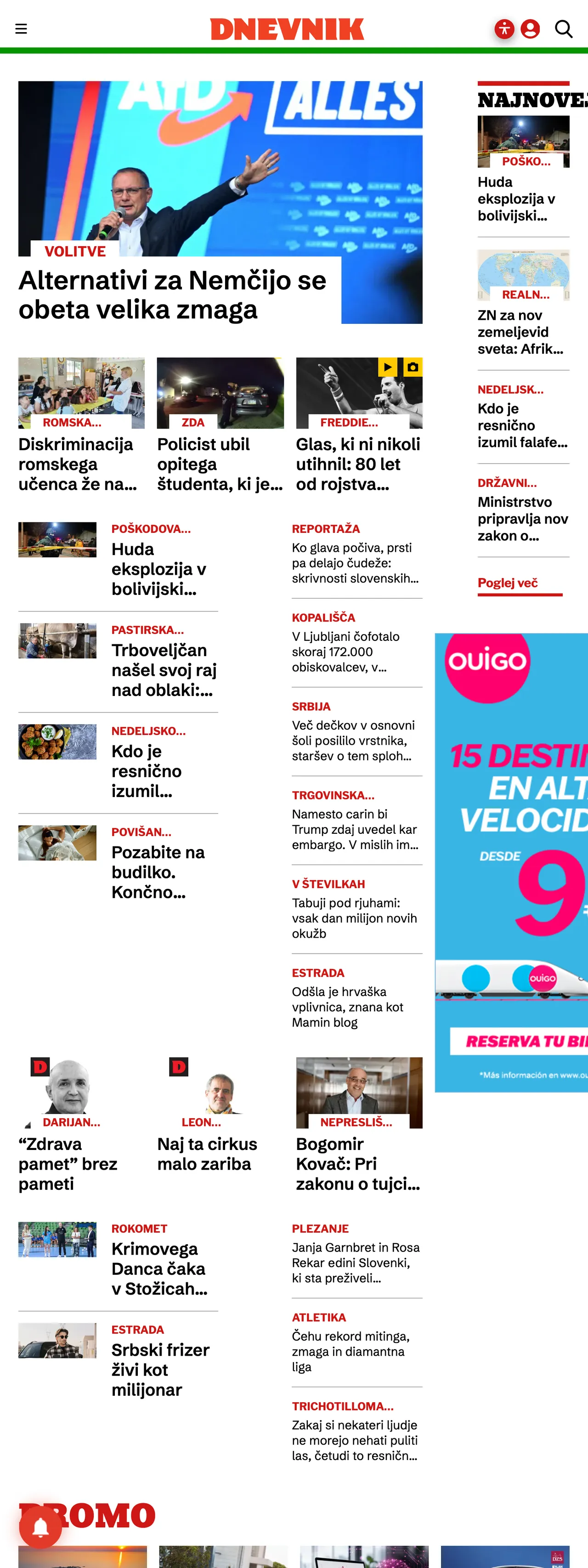 Screenshot of the Dnevnik front page