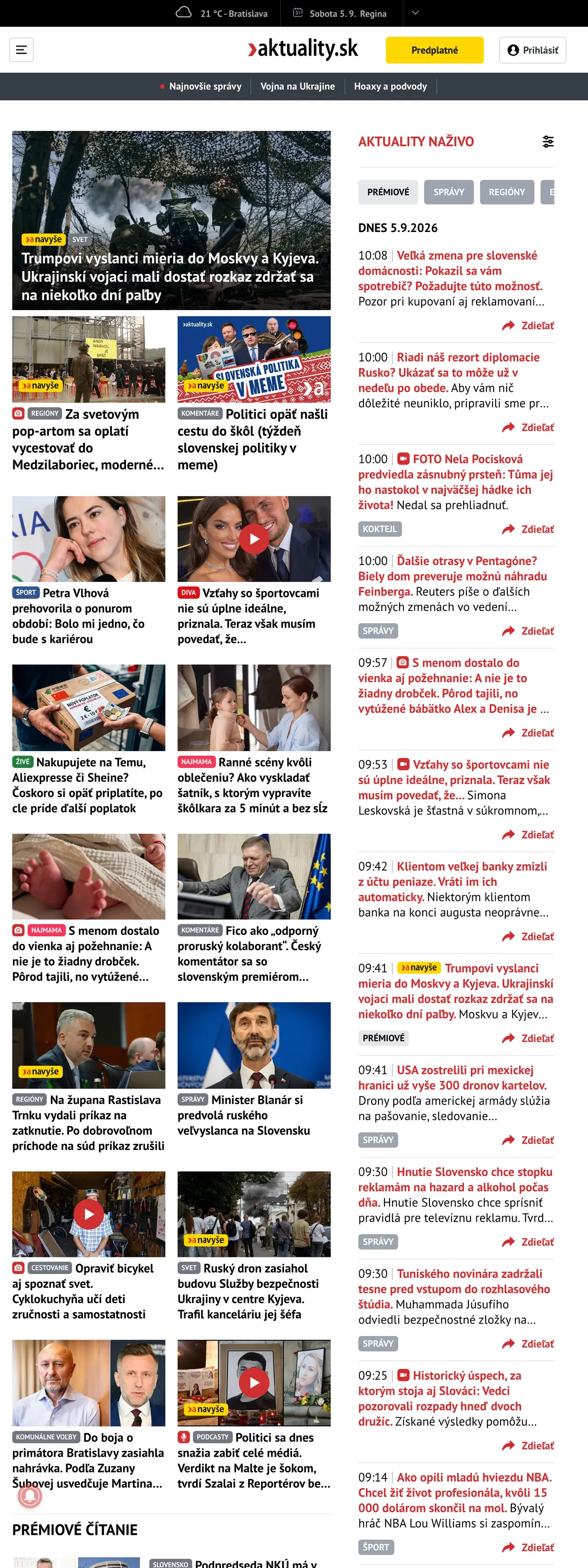 Screenshot of the Aktuality.sk front page