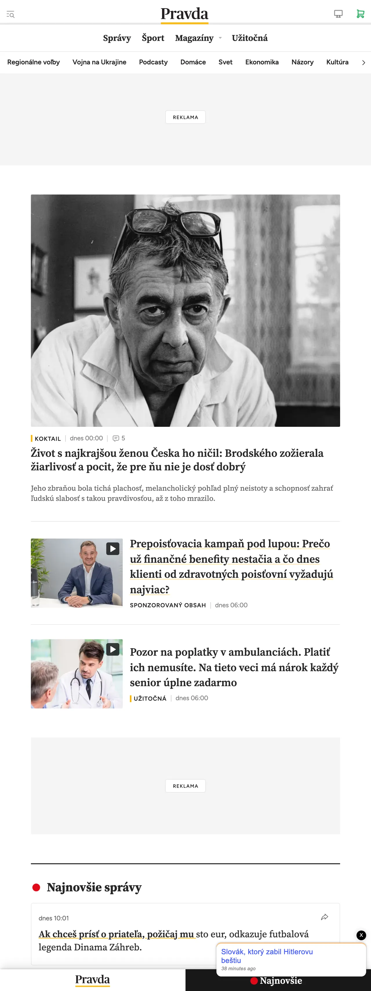 Screenshot of the Pravda front page