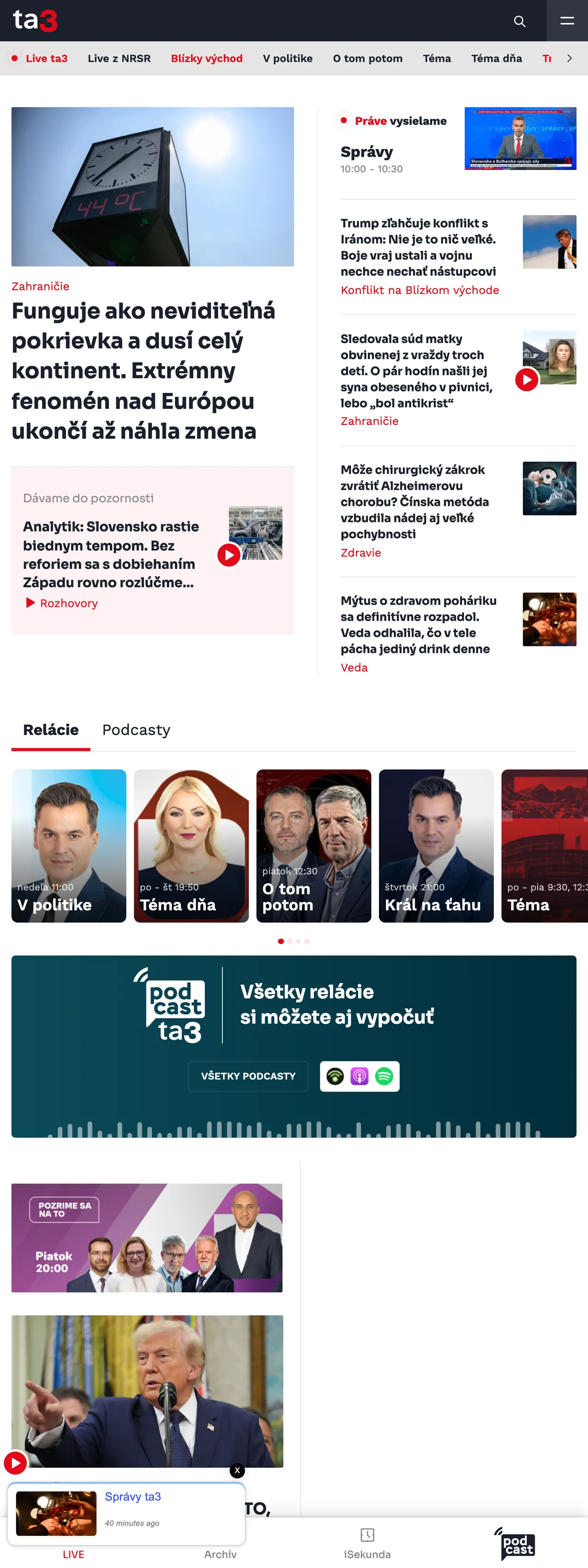 Screenshot of the TA3 front page
