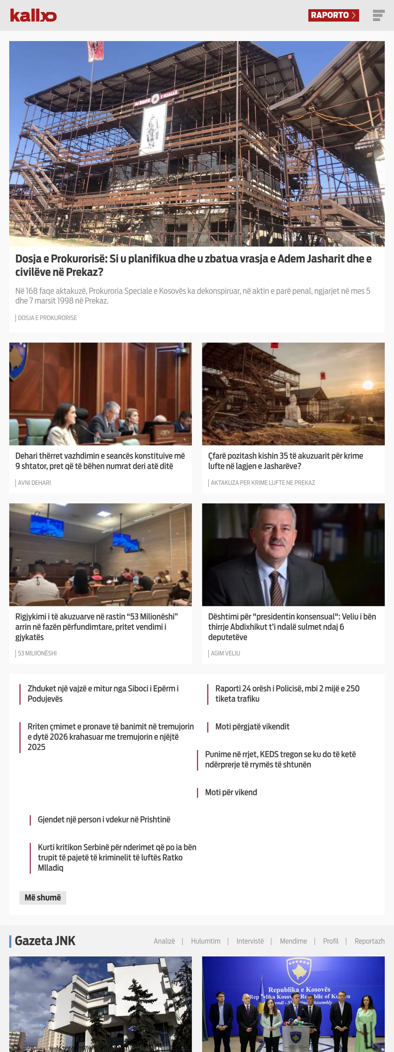 Screenshot of the Kallxo front page
