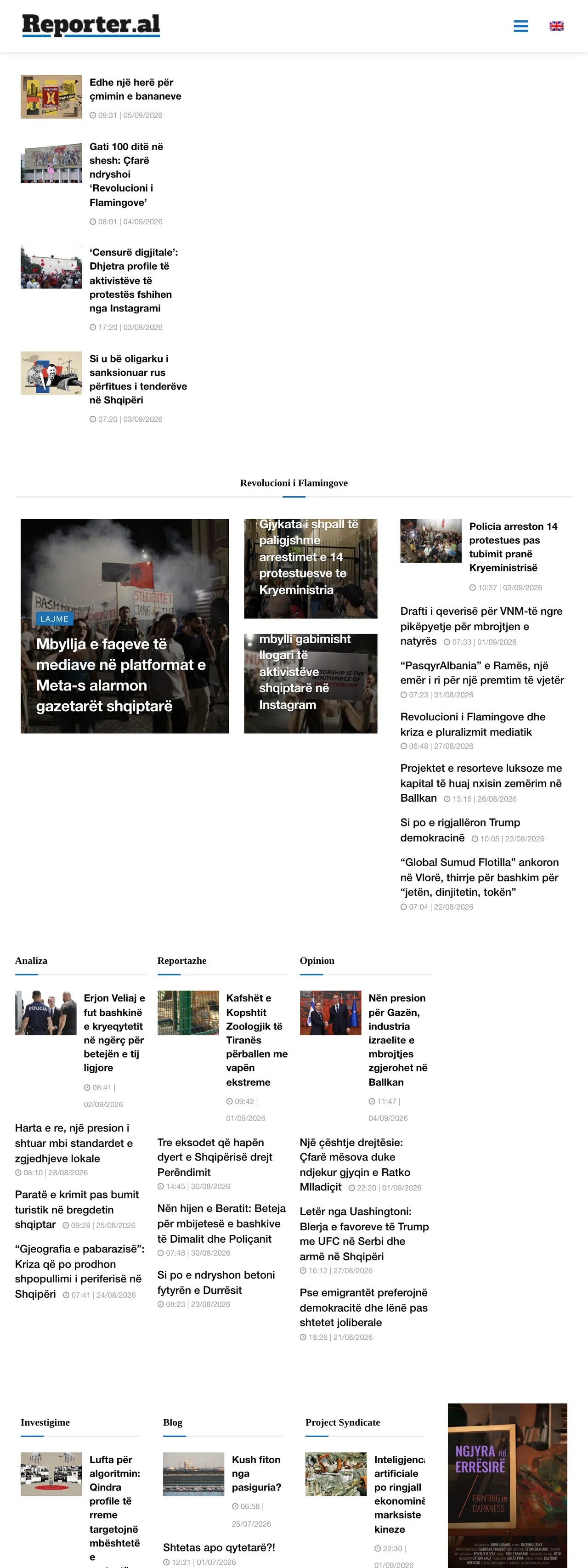 Screenshot of the Reporter.al front page