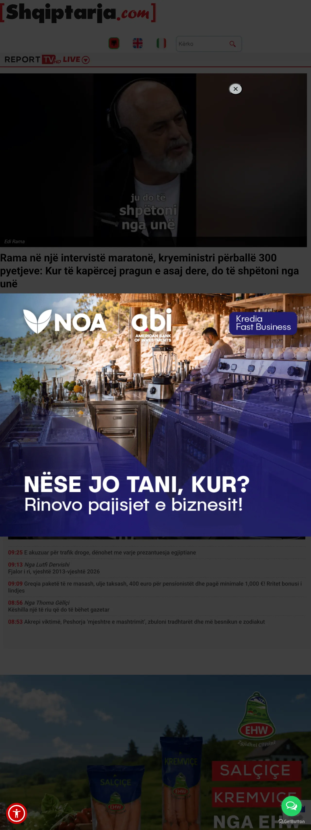 Screenshot of the Shqiptarja.com front page