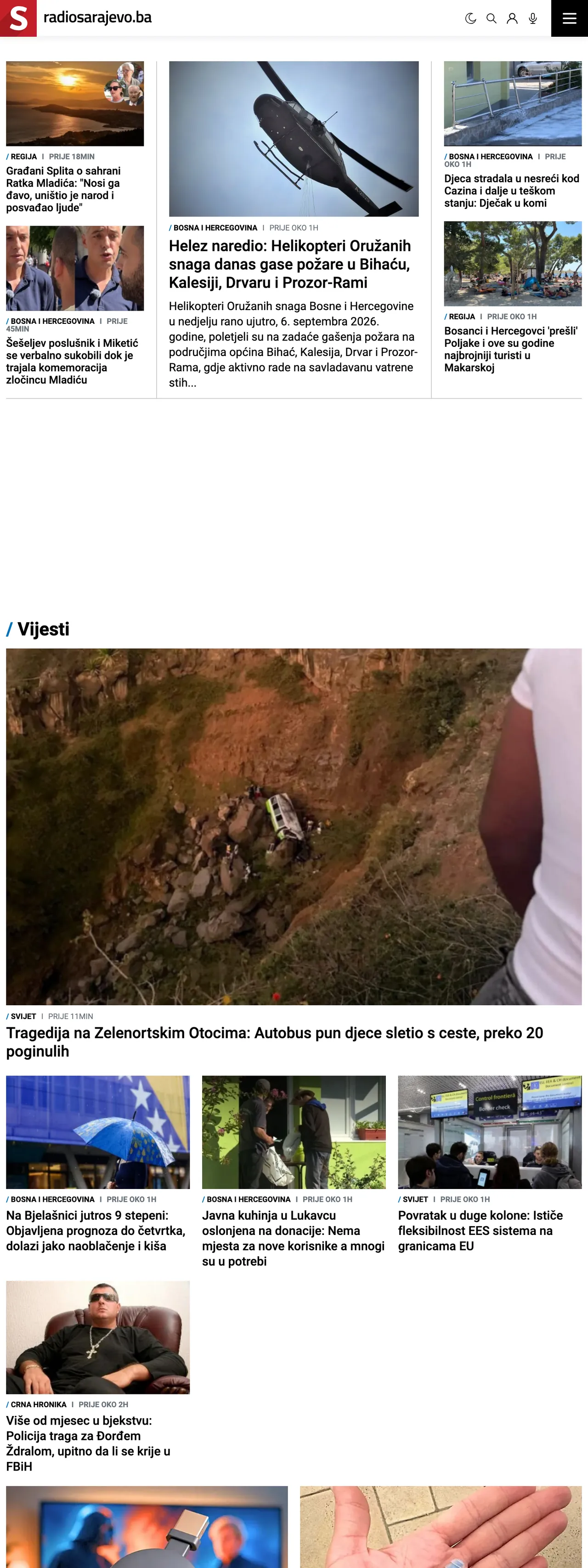 Screenshot of the Radio Sarajevo front page