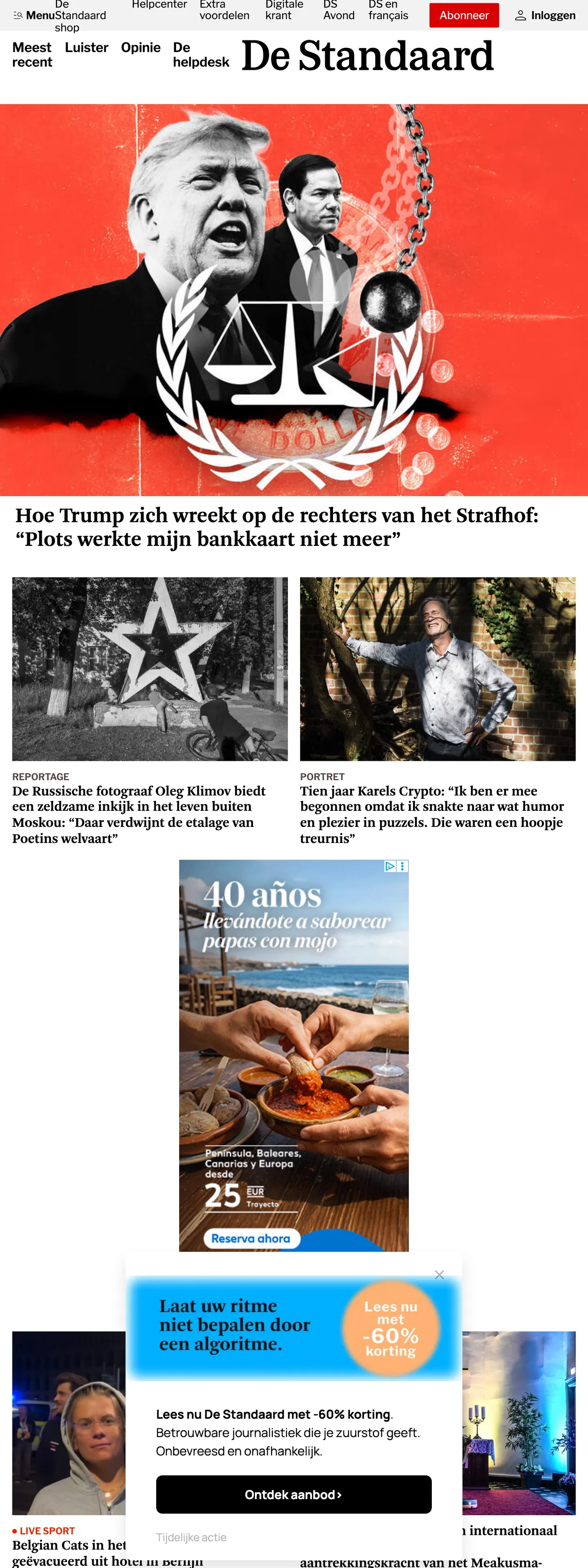 Screenshot of the De Standaard front page