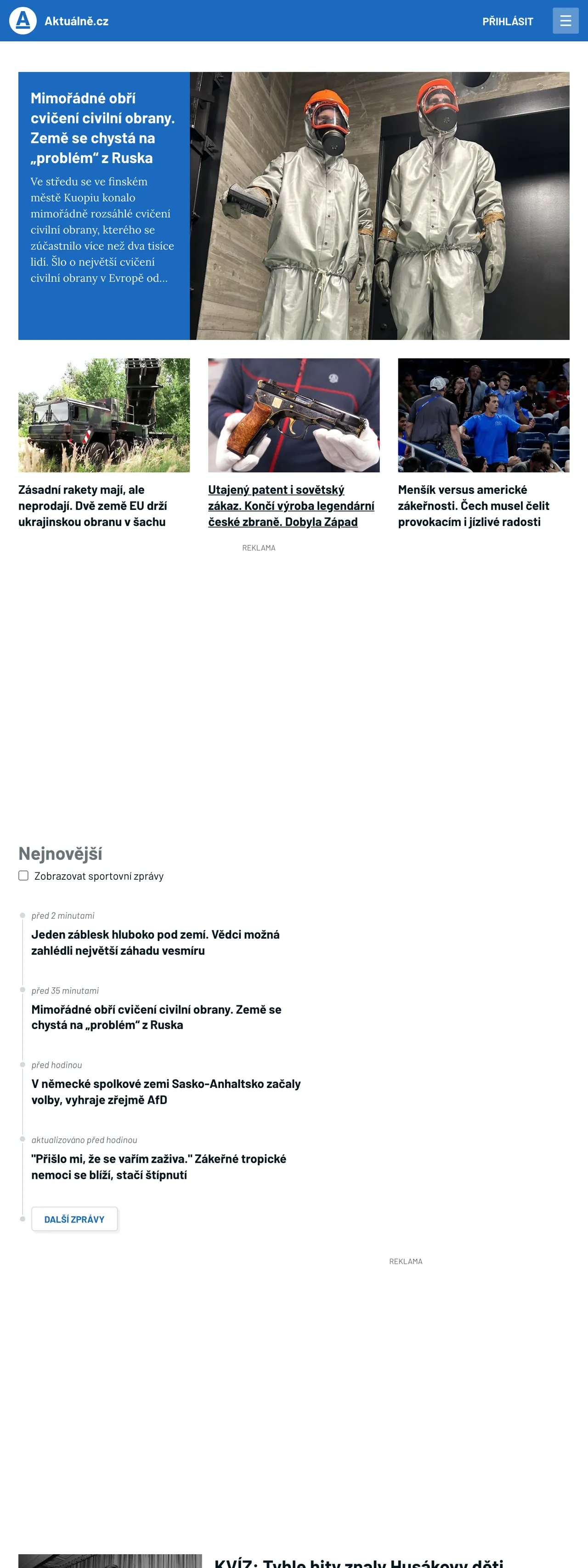Screenshot of the Aktuálně.cz front page