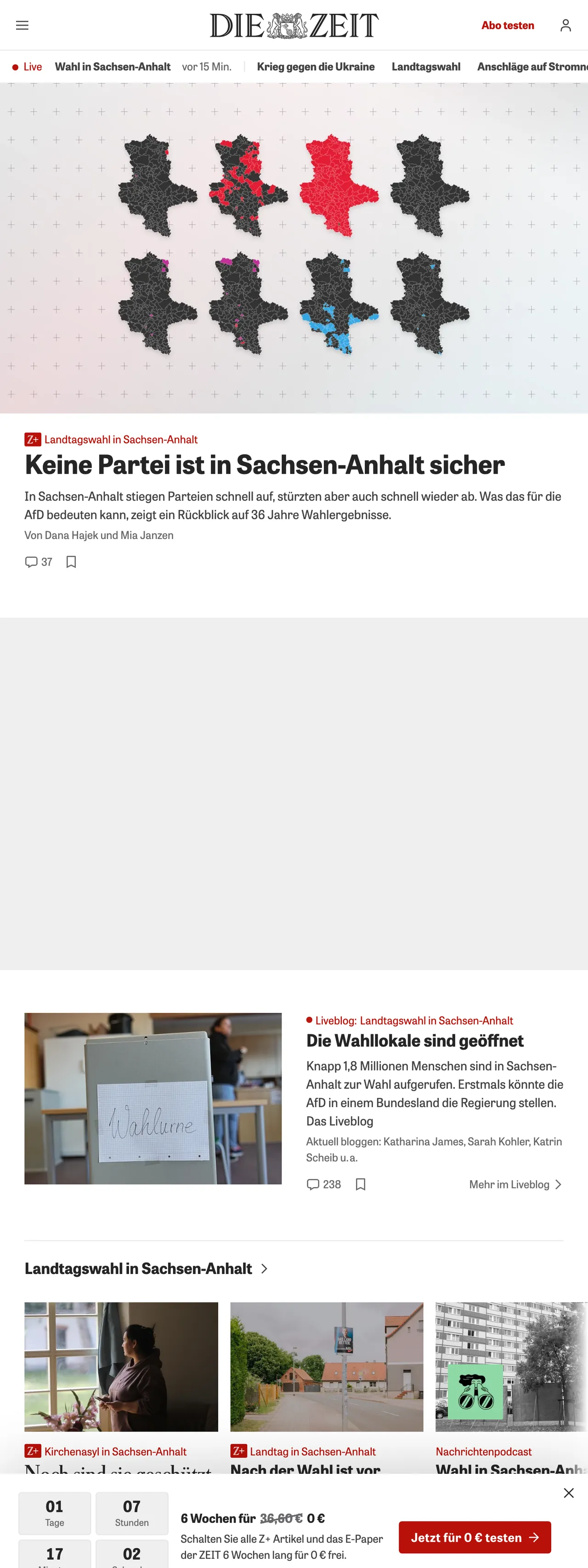 Screenshot of the ZEIT ONLINE front page