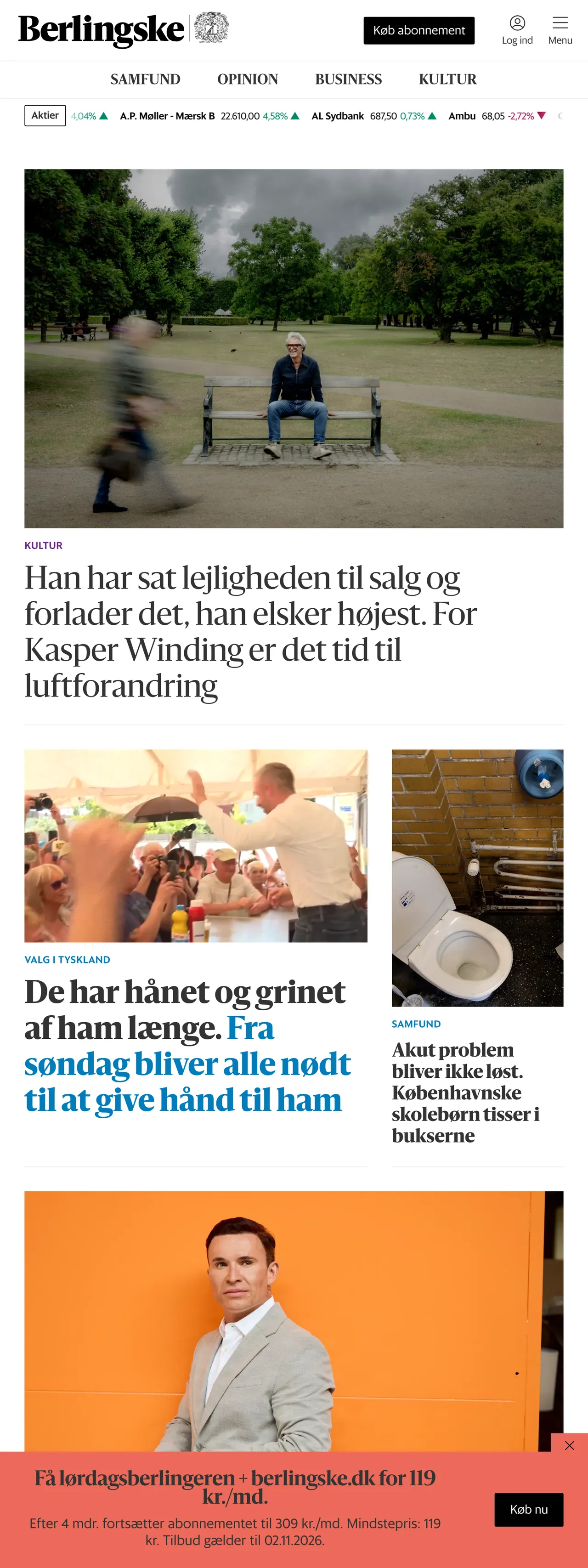 Screenshot of the Berlingske front page