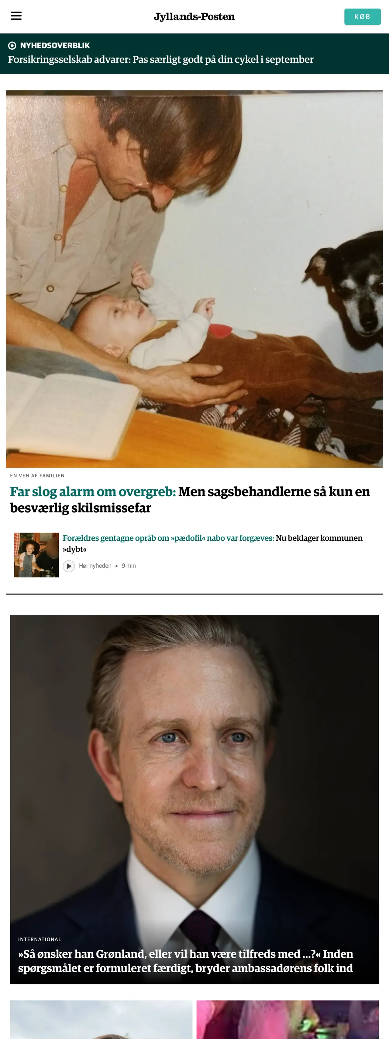 Screenshot of the Jyllands-Posten front page