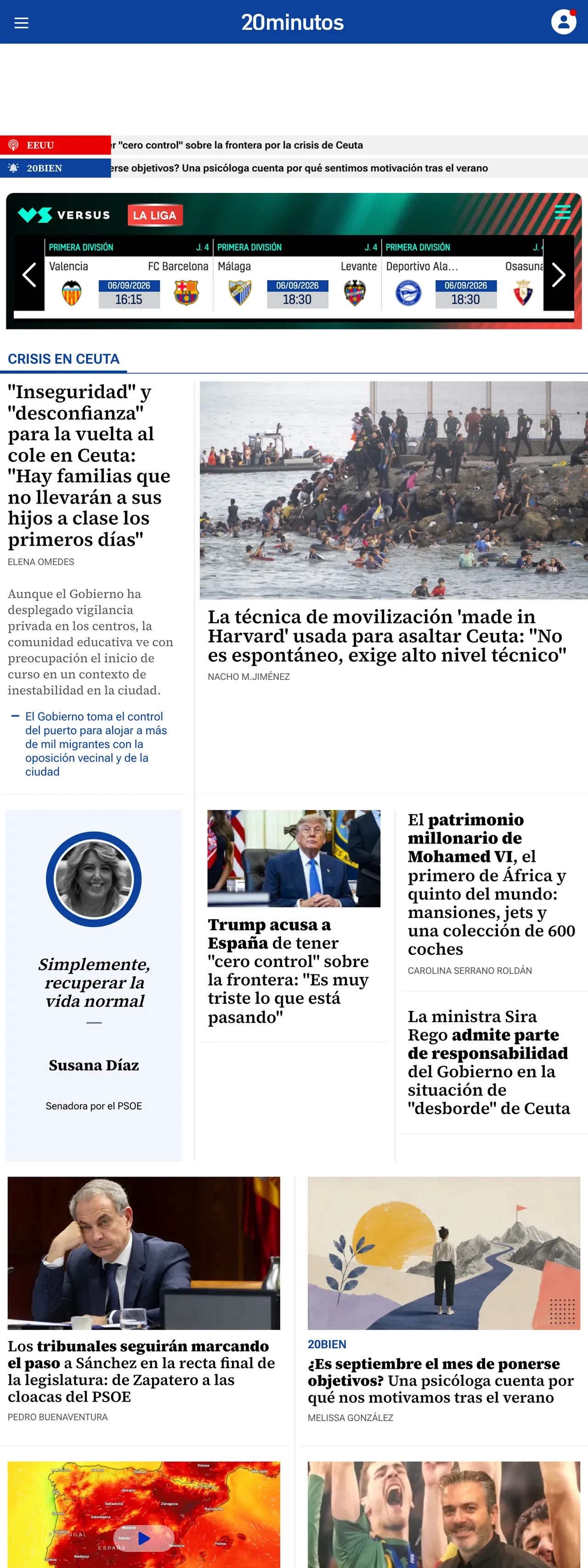Screenshot of the 20minutos front page