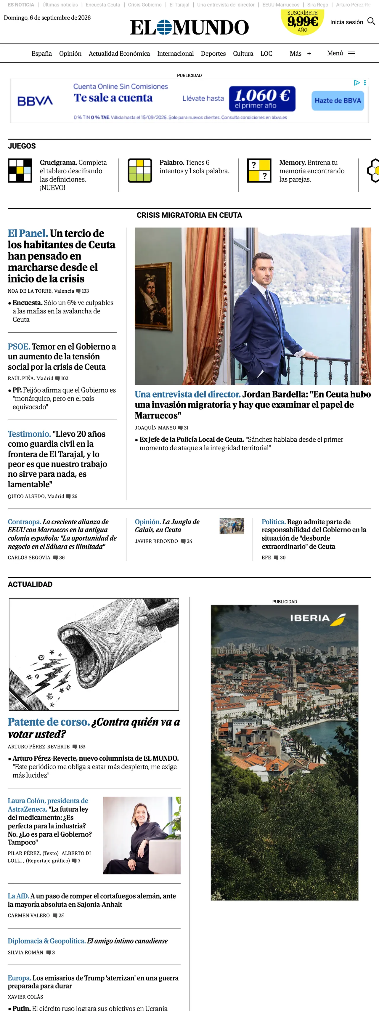 Screenshot of the El Mundo front page