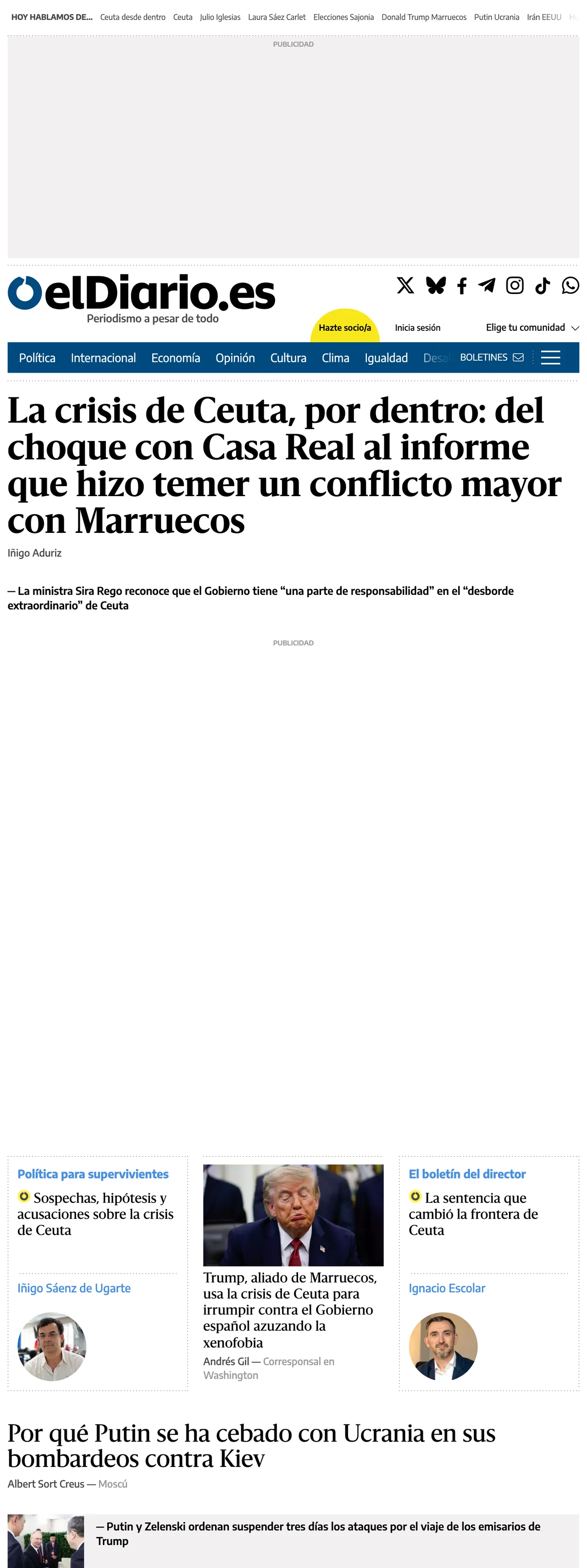 Screenshot of the elDiario.es front page