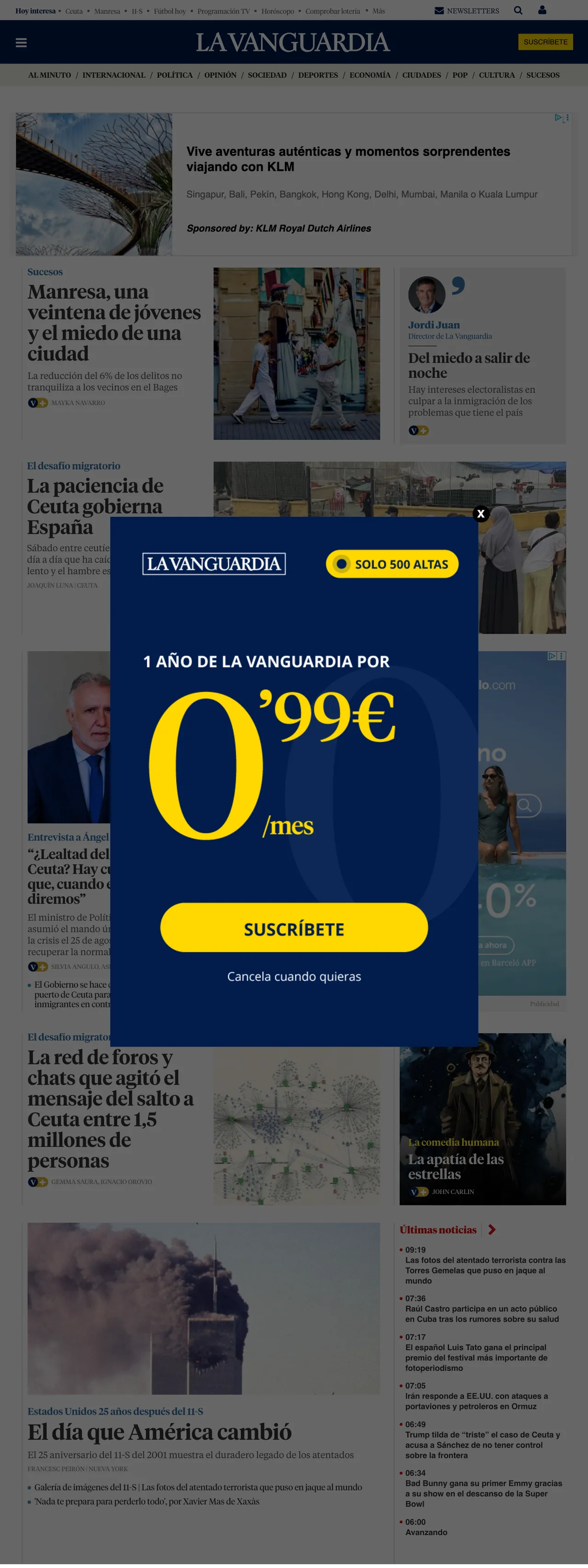 Screenshot of the La Vanguardia front page