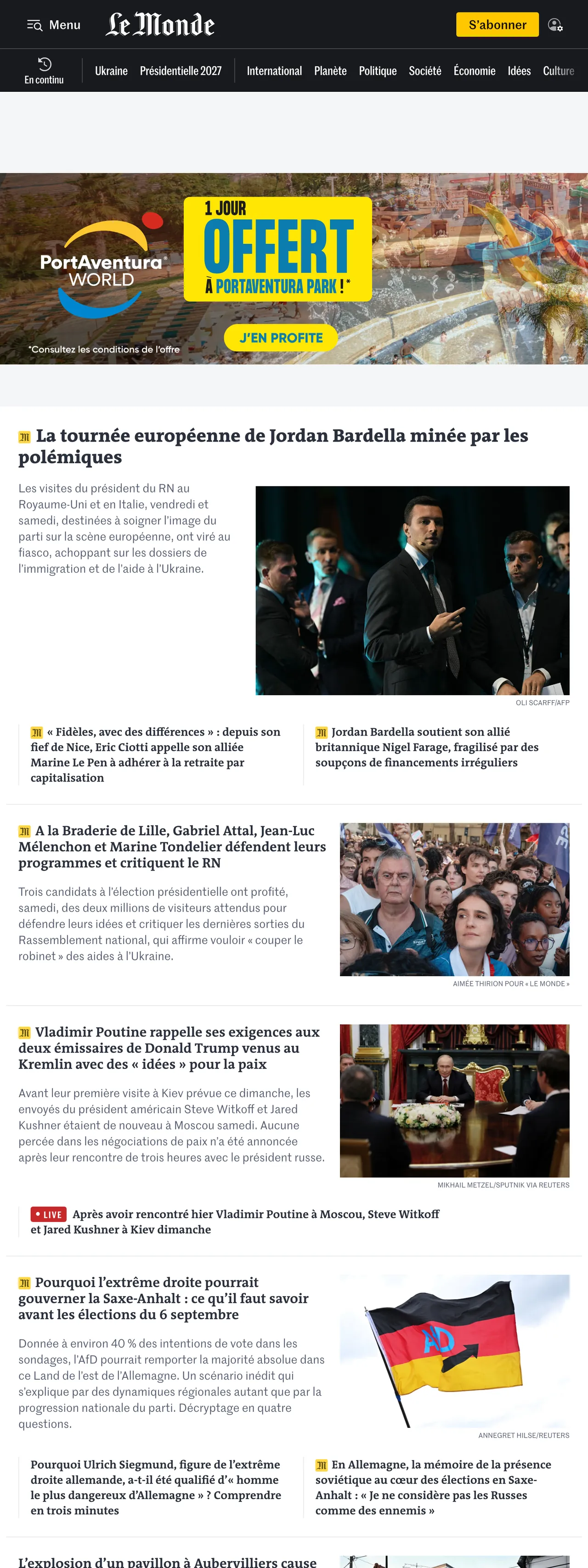 Screenshot of the Le Monde front page