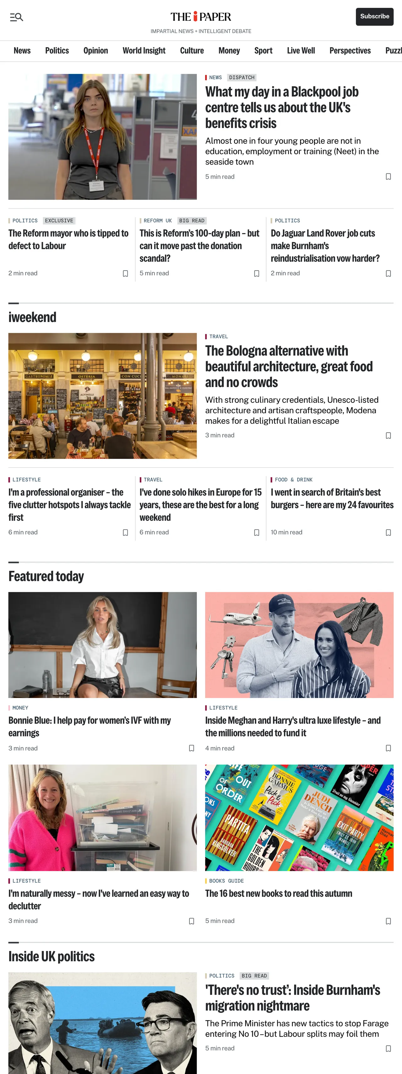 Screenshot of the The i Paper front page