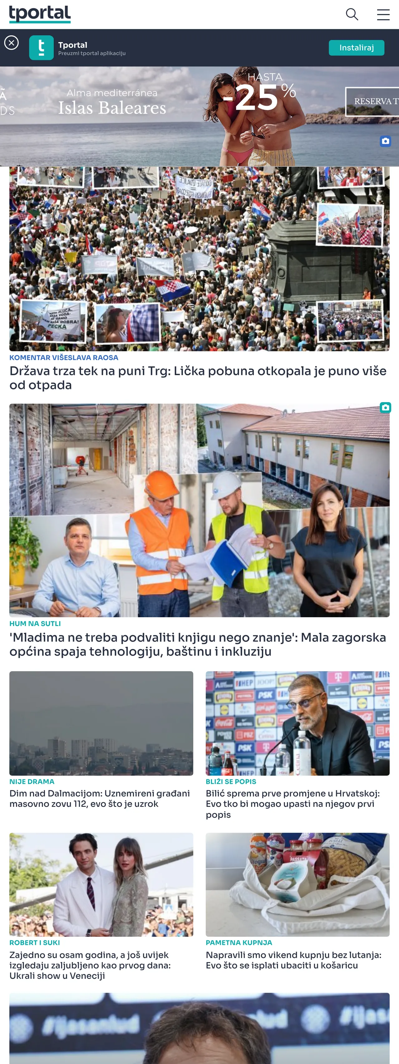 Screenshot of the tportal front page