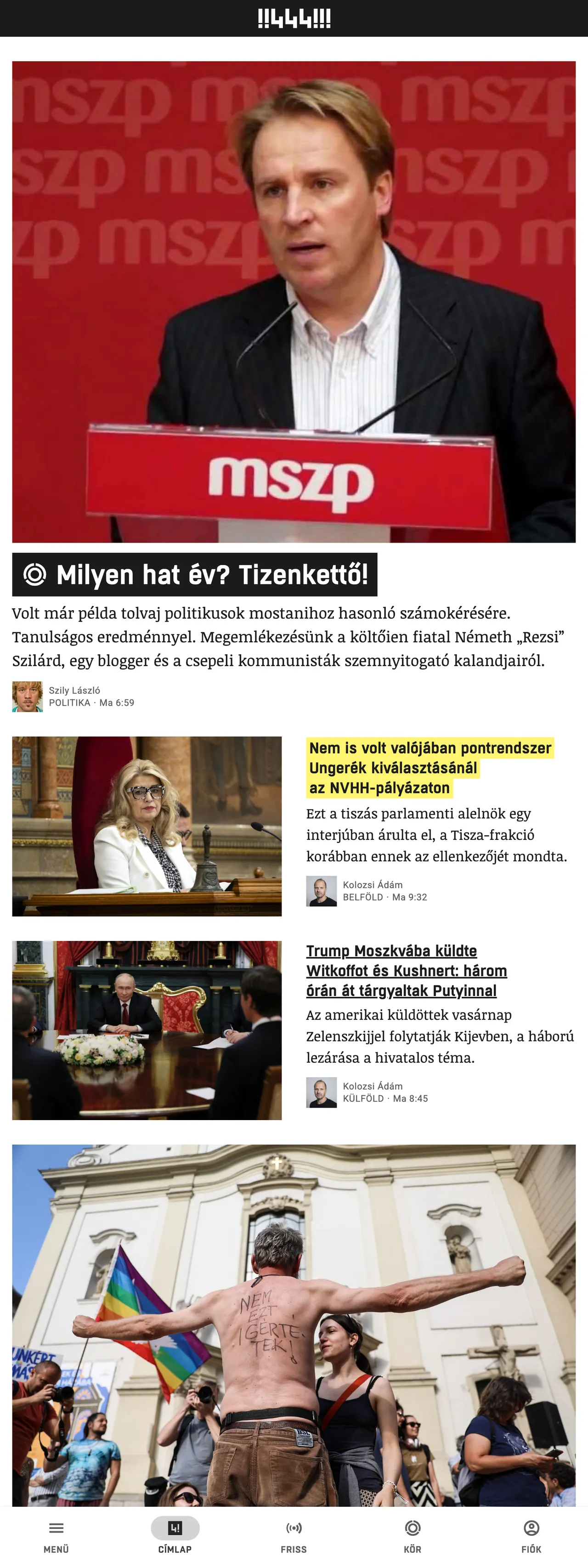 Screenshot of the 444 front page
