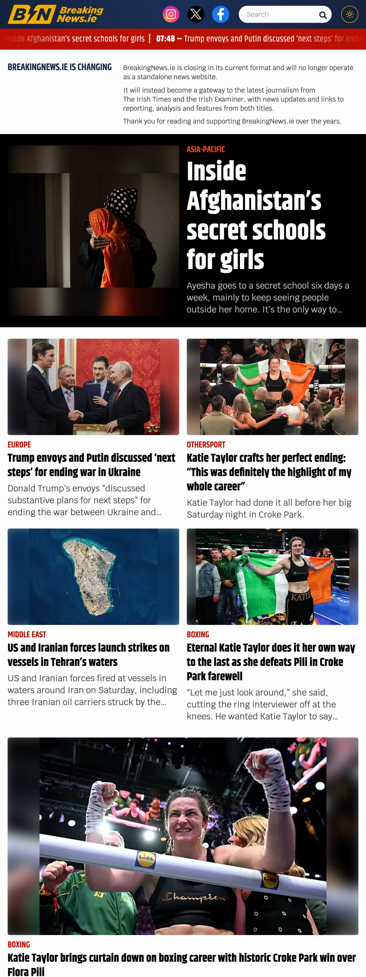 Screenshot of the BreakingNews.ie front page
