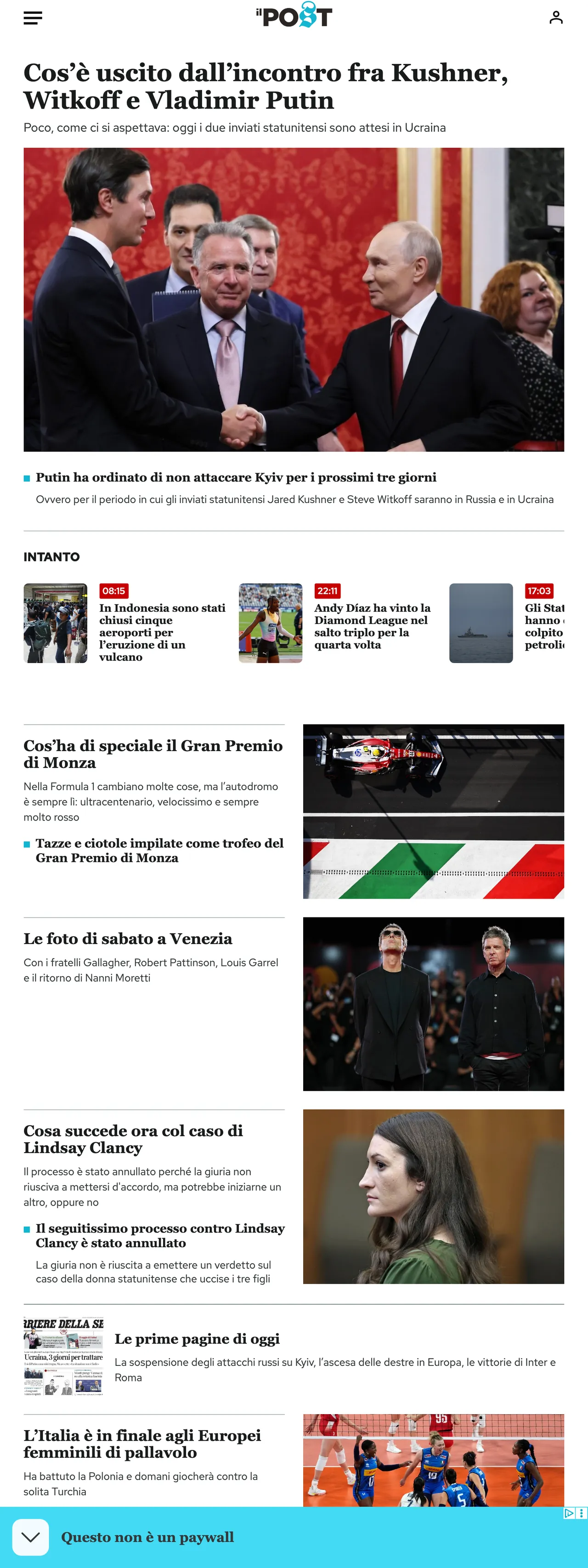 Screenshot of the Il Post front page