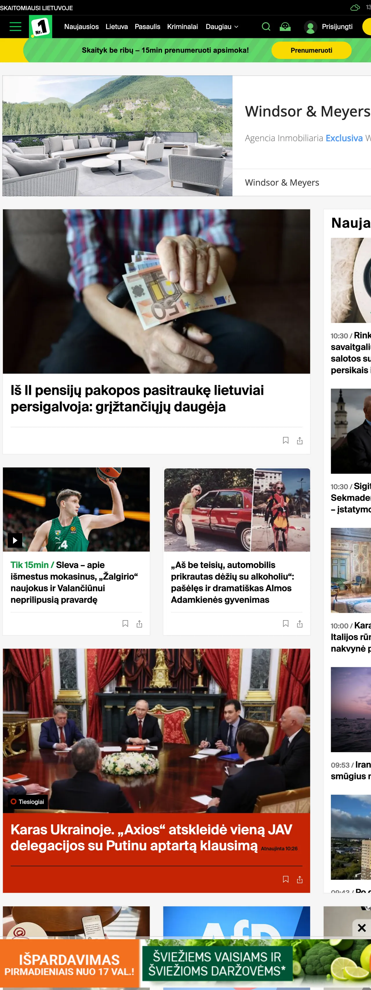 Screenshot of the 15min front page