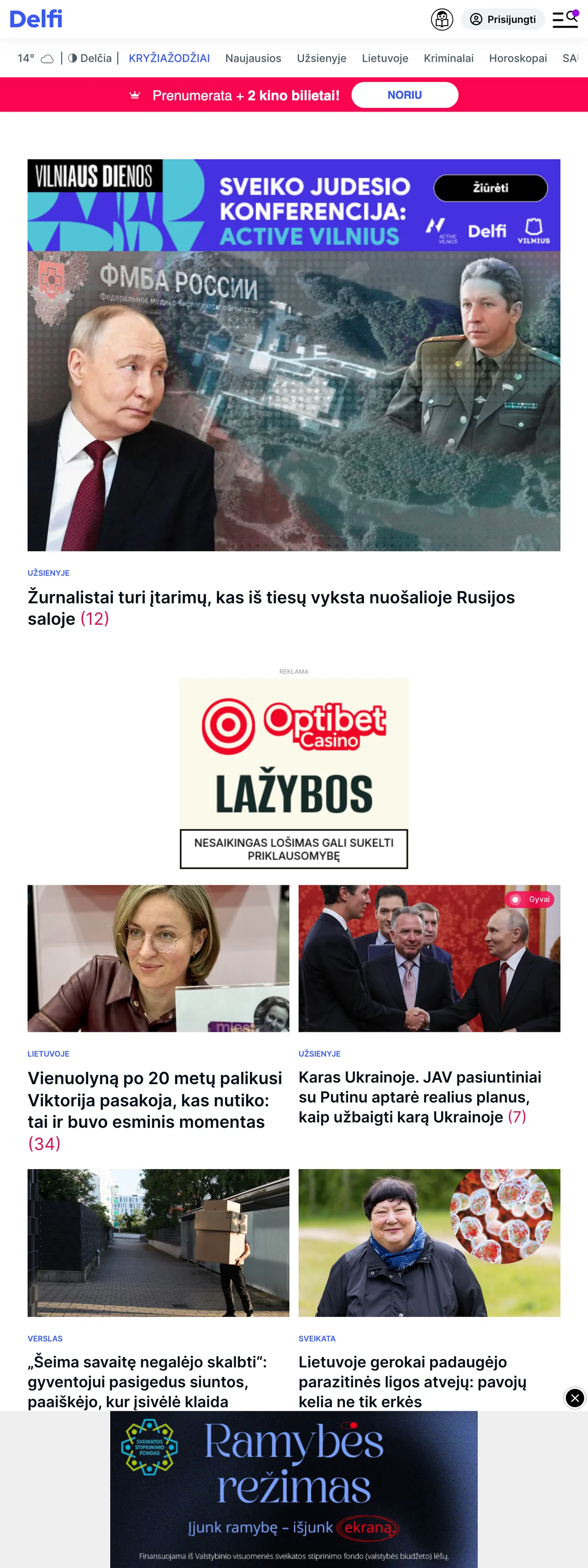 Screenshot of the Delfi front page