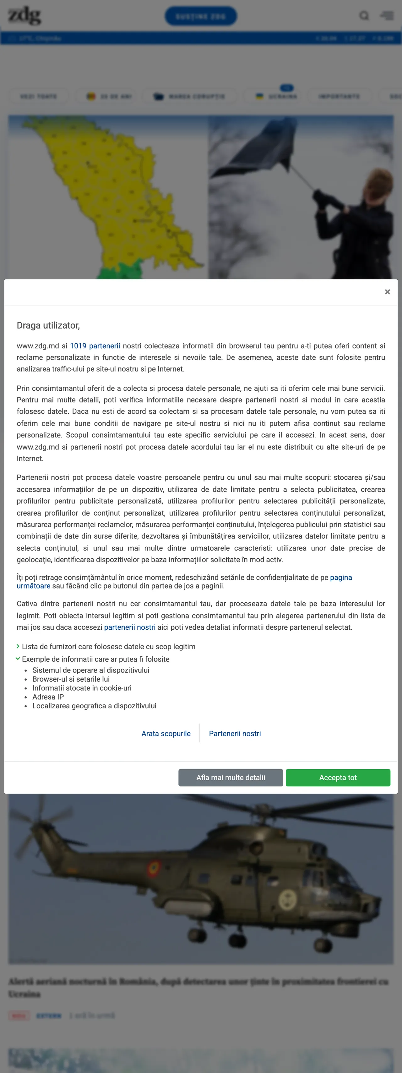 Screenshot of the Ziarul de Gardă front page
