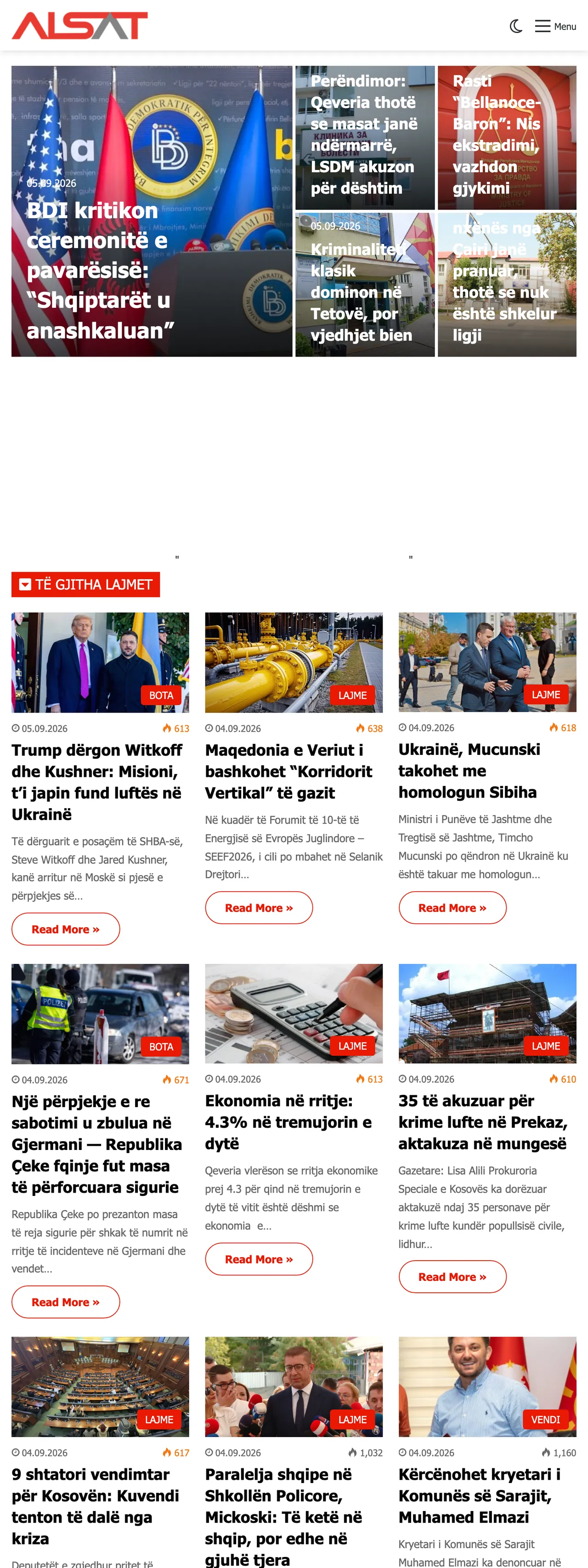 Screenshot of the ALSAT front page
