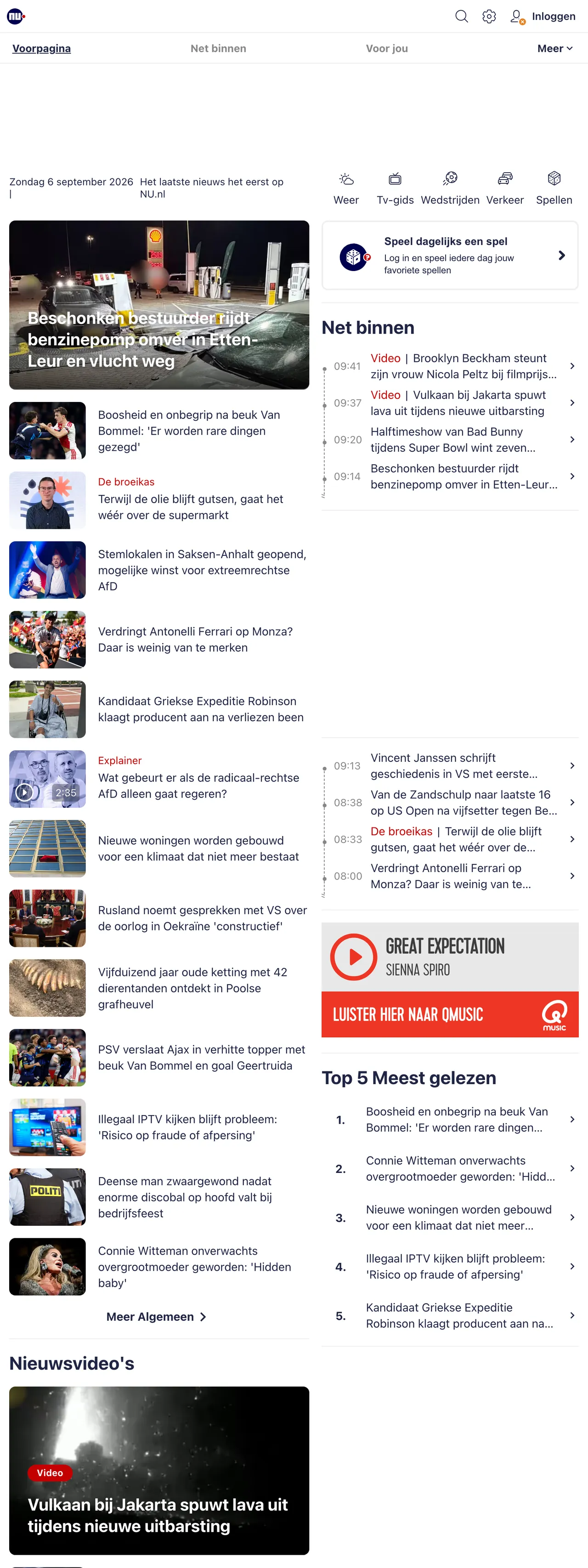 Screenshot of the NU.nl front page