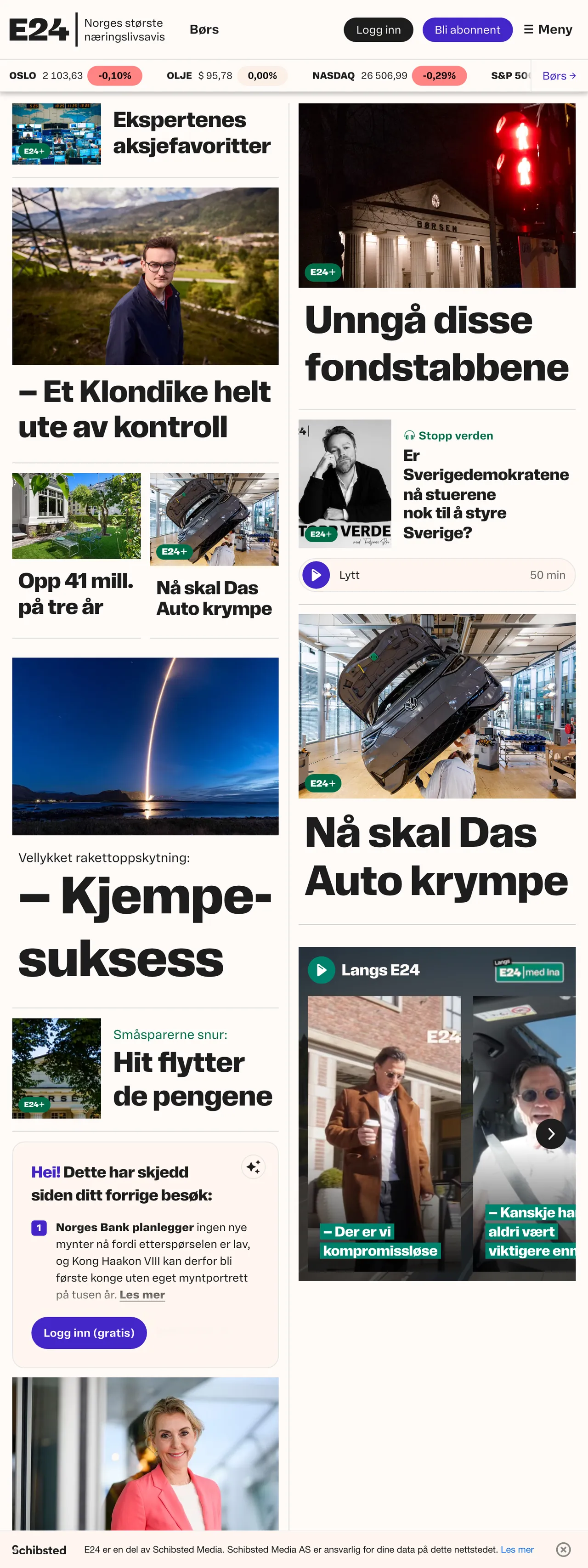 Screenshot of the E24 front page