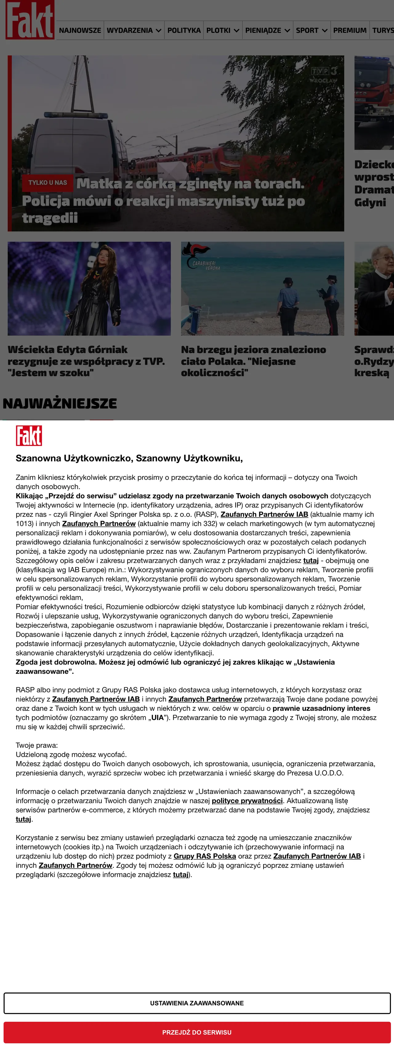 Screenshot of the Fakt front page