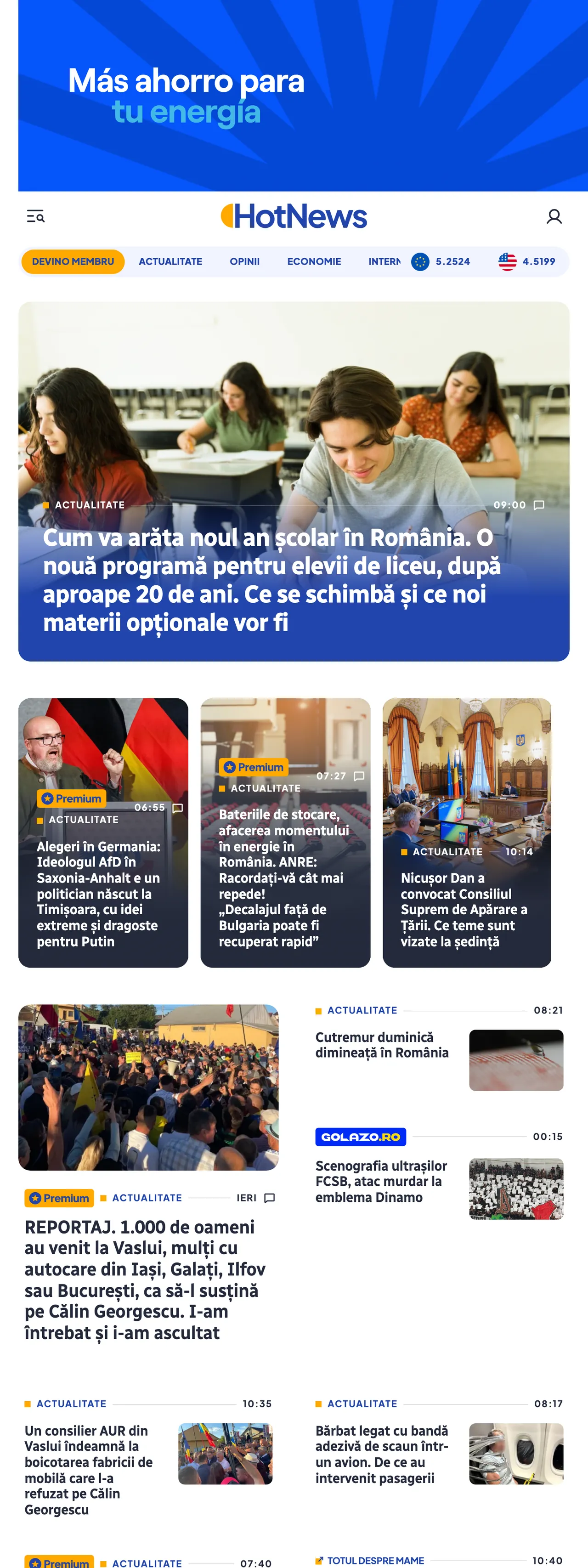 Screenshot of the HotNews.ro front page