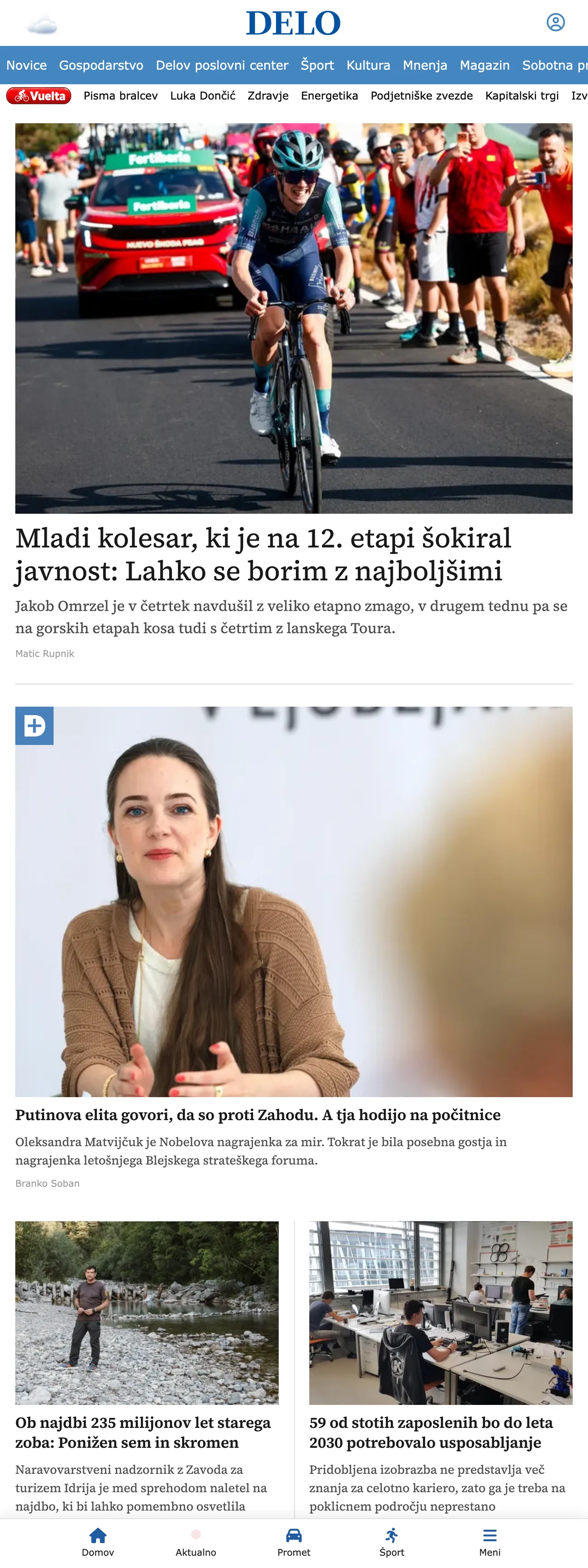 Screenshot of the Delo front page