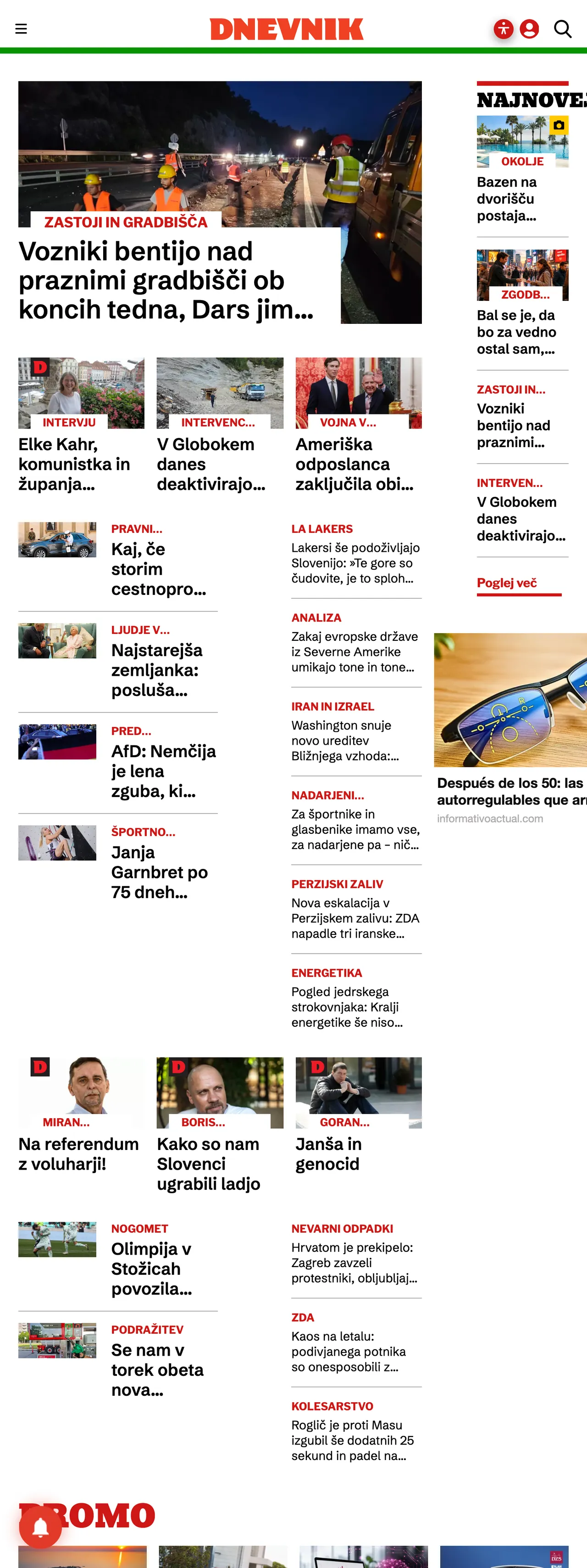 Screenshot of the Dnevnik front page