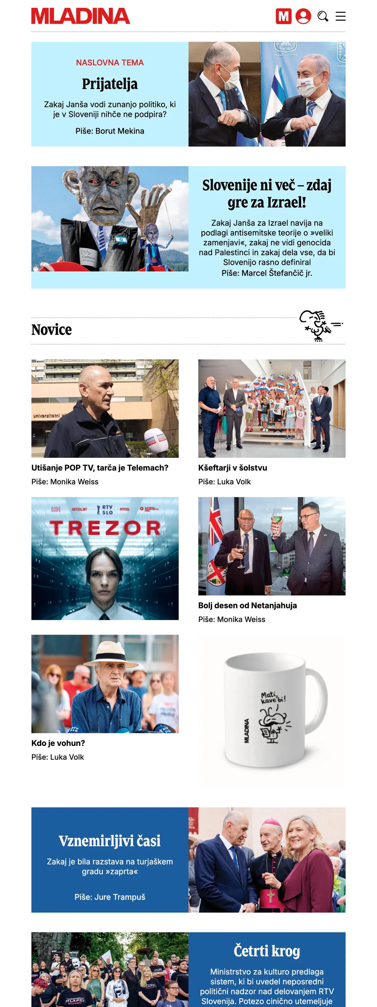 Screenshot of the Mladina front page