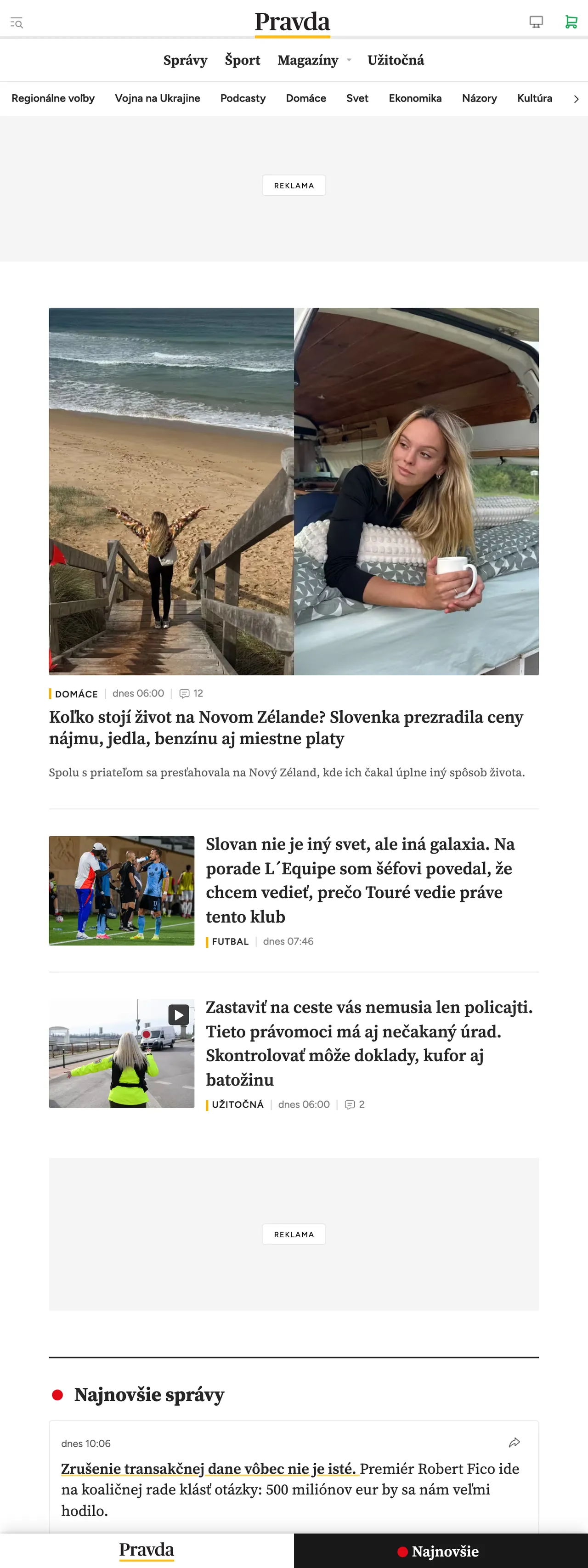 Screenshot of the Pravda front page