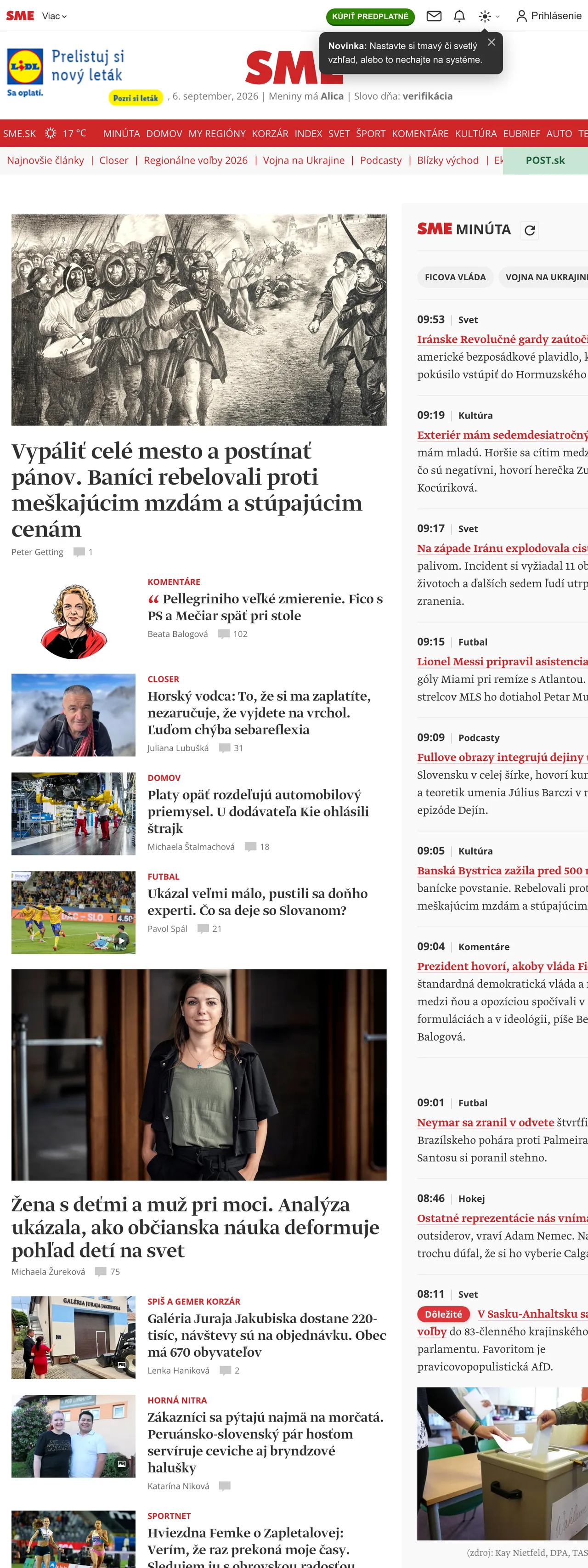 Screenshot of the SME front page