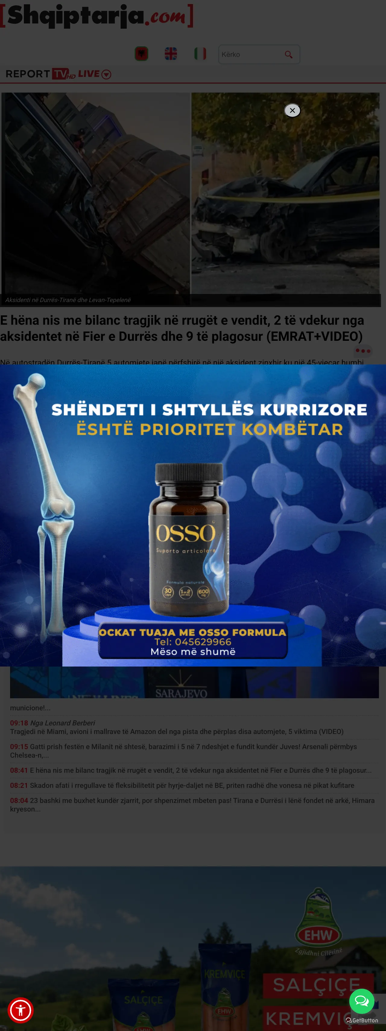 Screenshot of the Shqiptarja.com front page