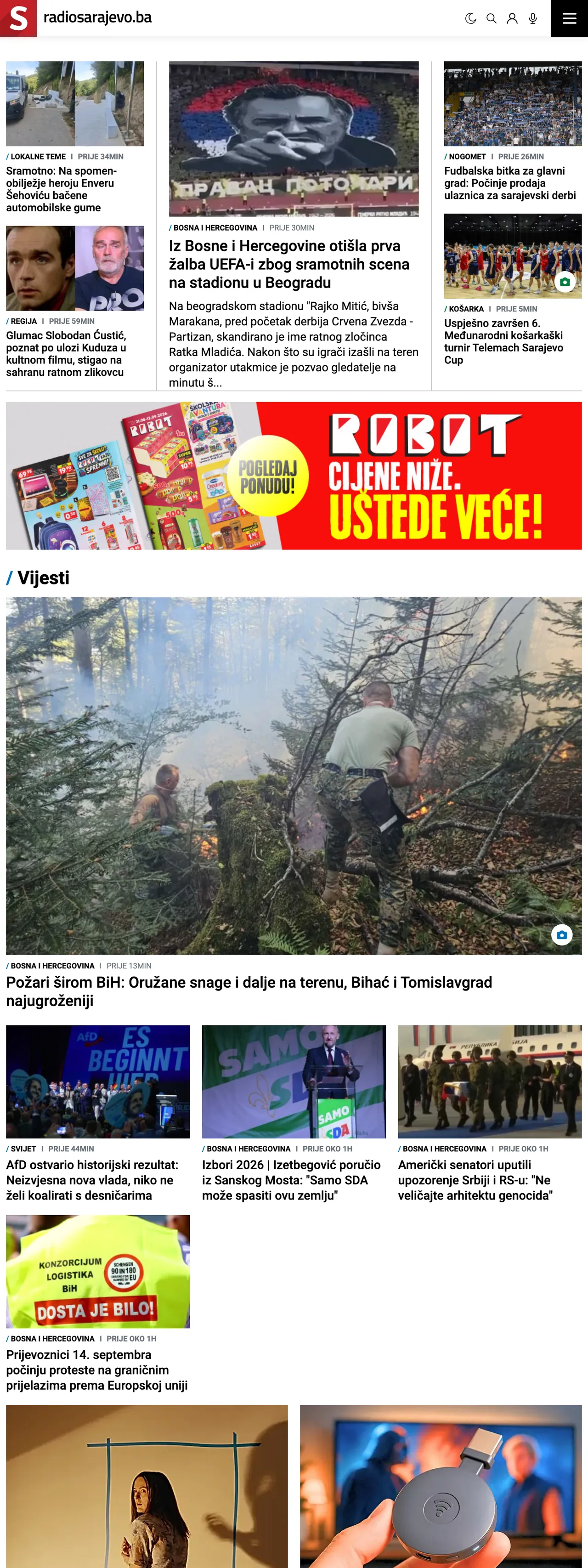 Screenshot of the Radio Sarajevo front page