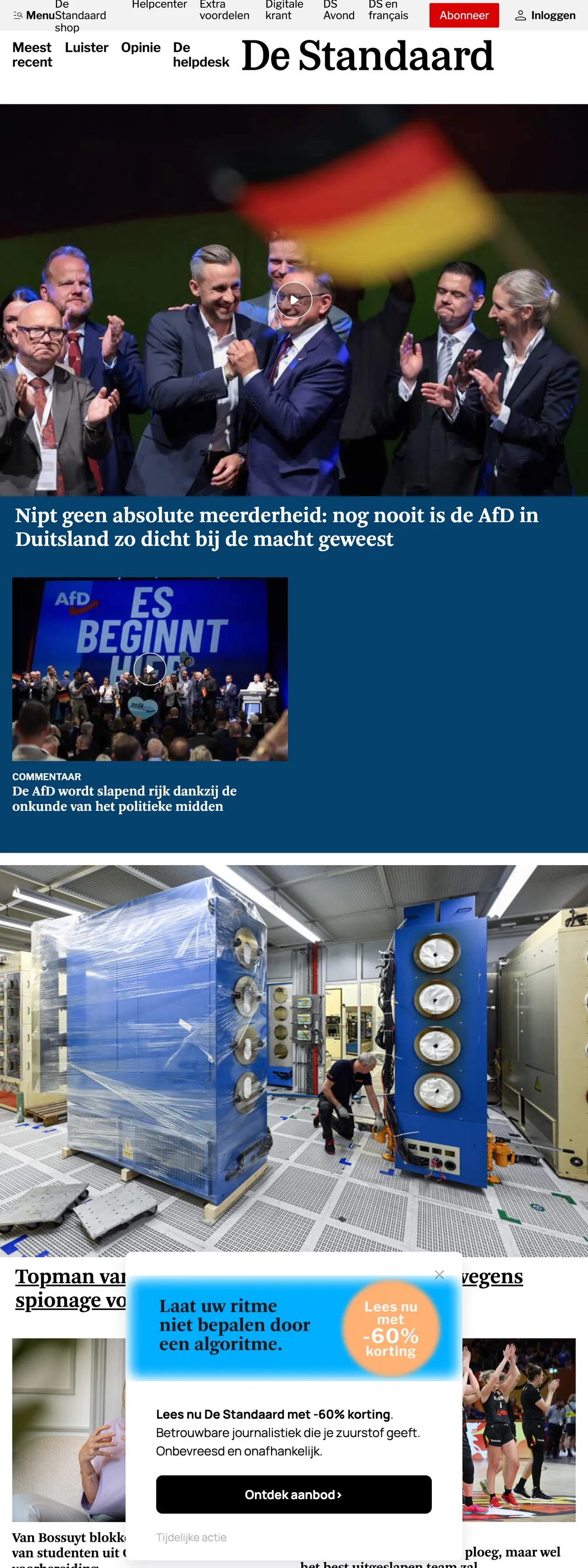 Screenshot of the De Standaard front page