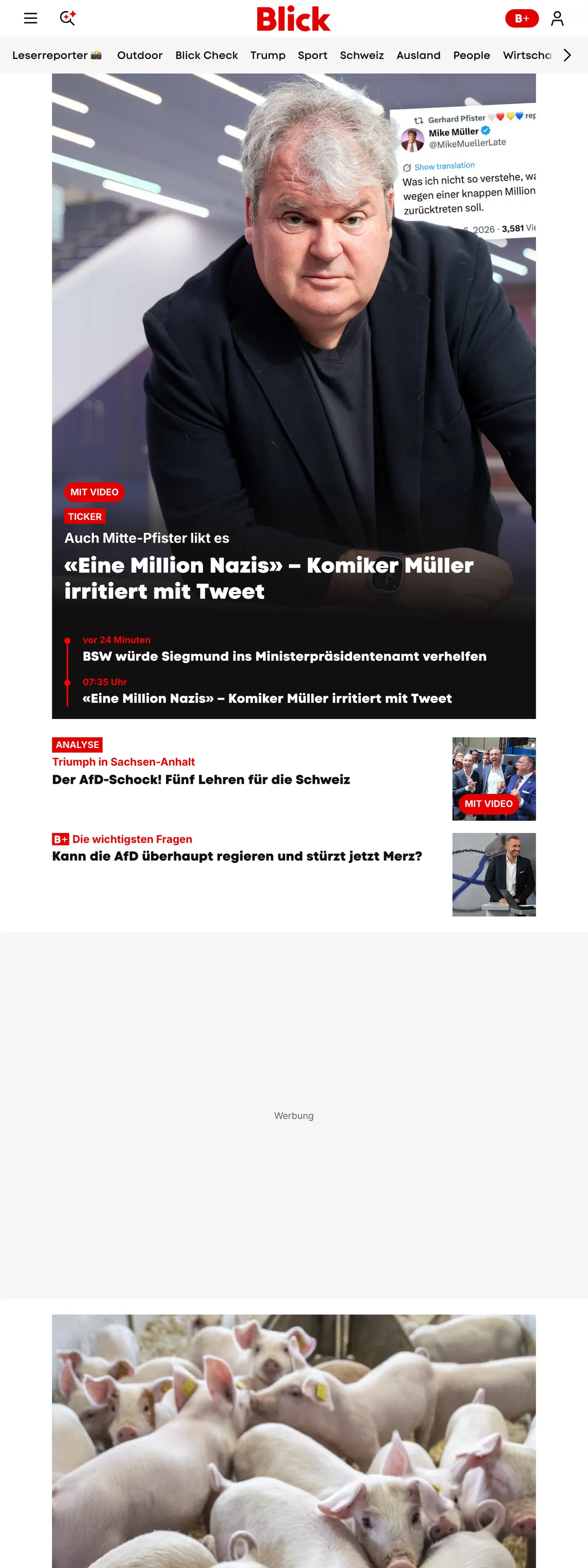 Screenshot of the Blick front page